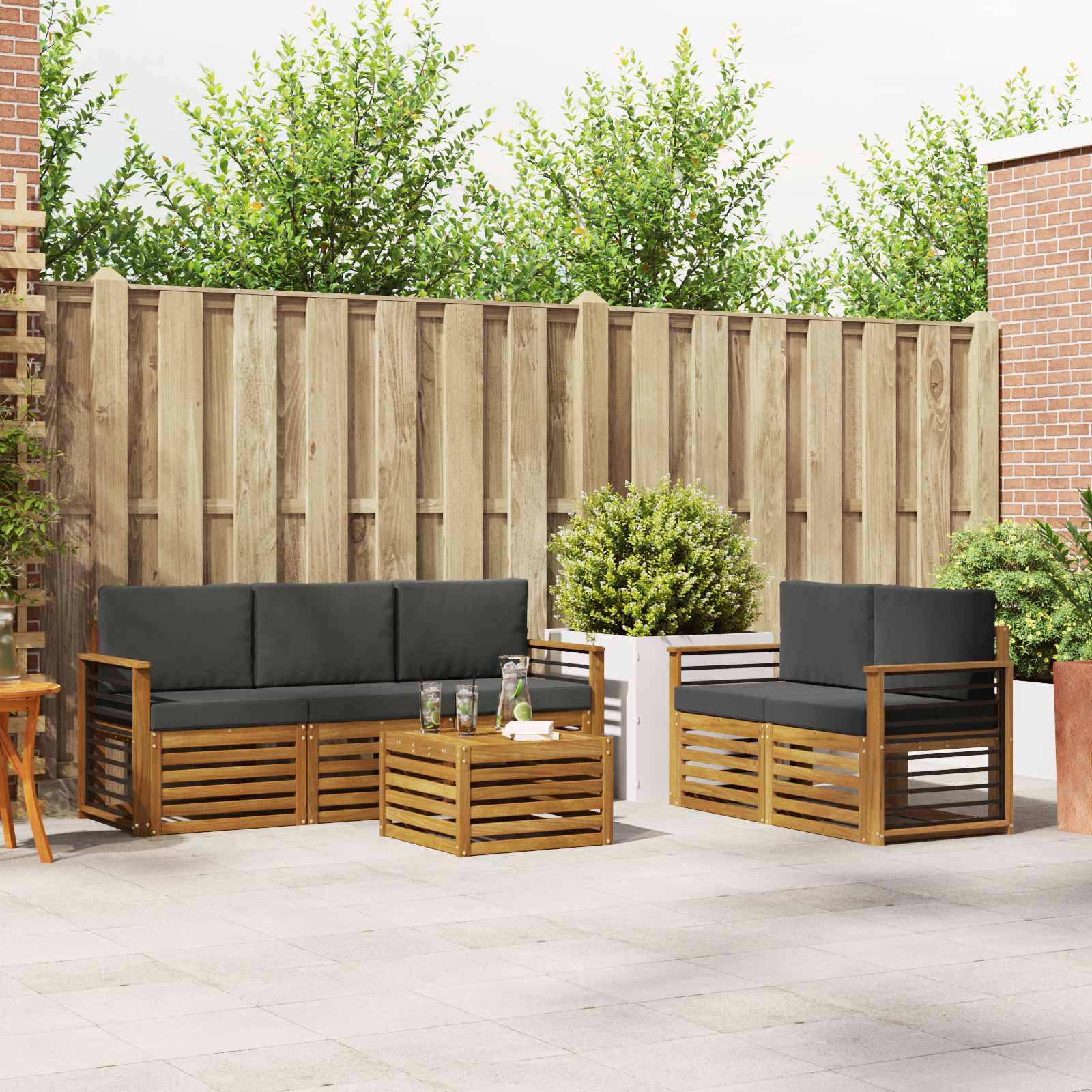 Outdoor-Sofagarnitur 6 stk. Natur und Anthrazit