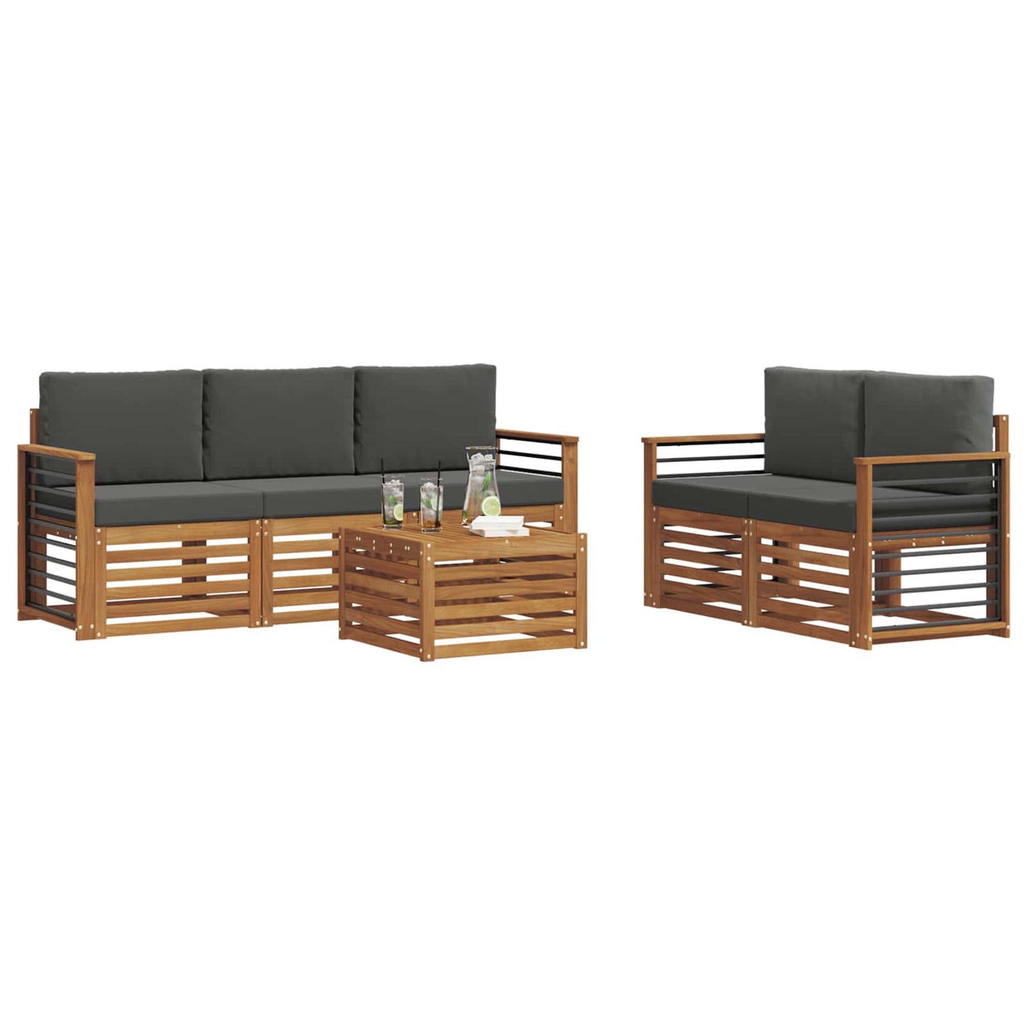 Outdoor-Sofagarnitur 6 stk. Natur und Anthrazit