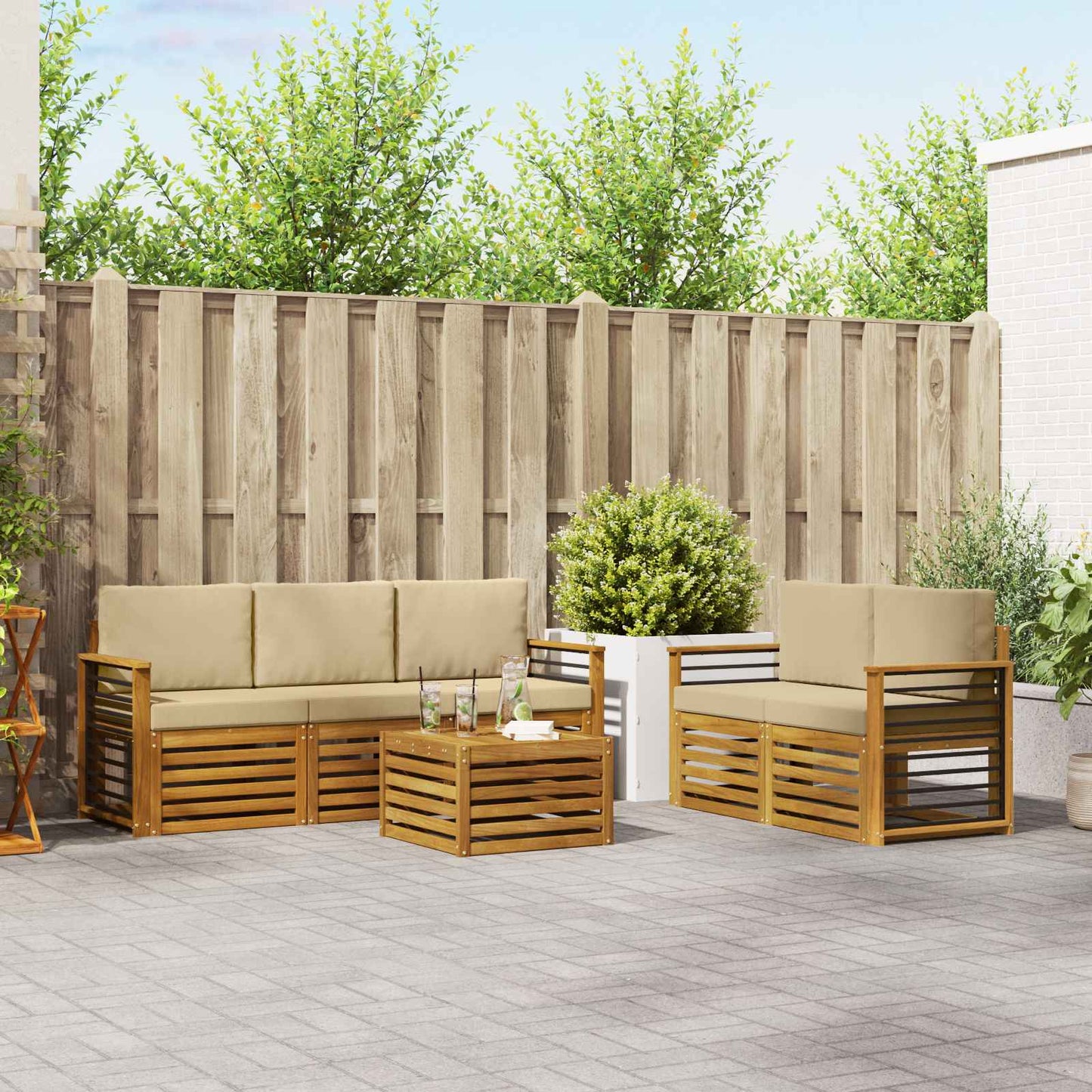 Outdoor-Sofagarnitur 6 stk. Natur und Beige Massivholz Akazie