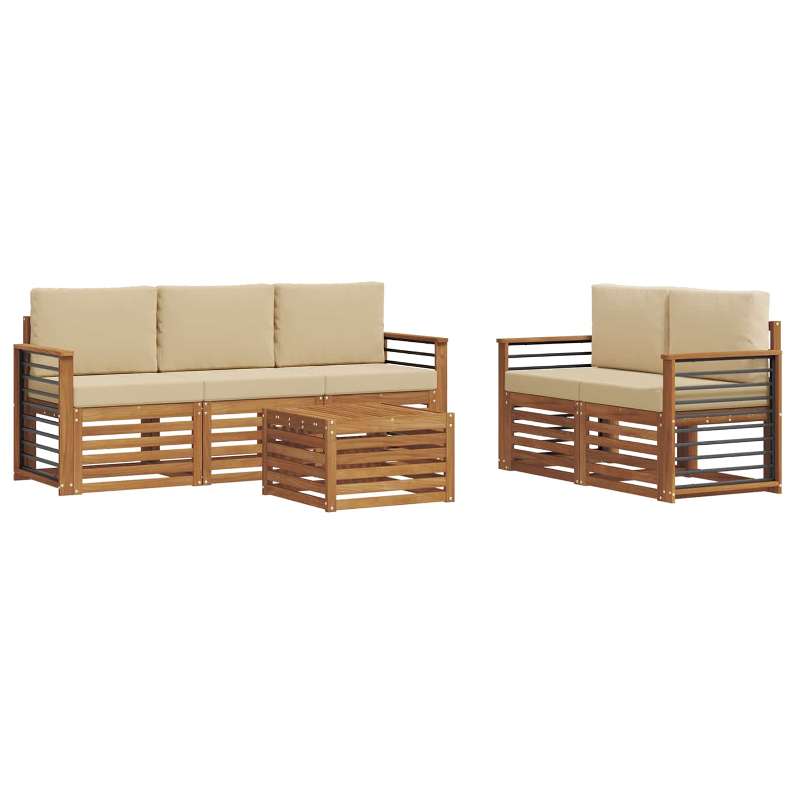 Outdoor-Sofagarnitur 6 stk. Natur und Beige Massivholz Akazie