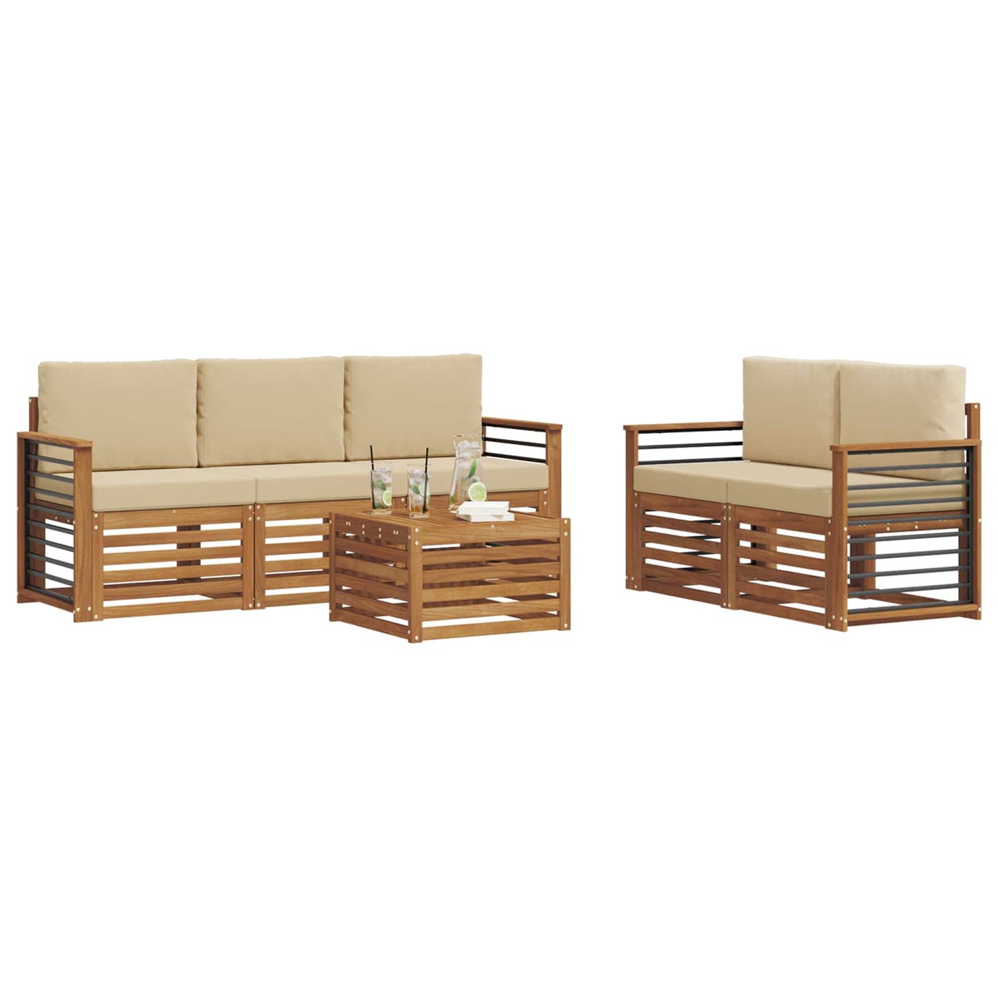 Outdoor-Sofagarnitur 6 stk. Natur und Beige Massivholz Akazie