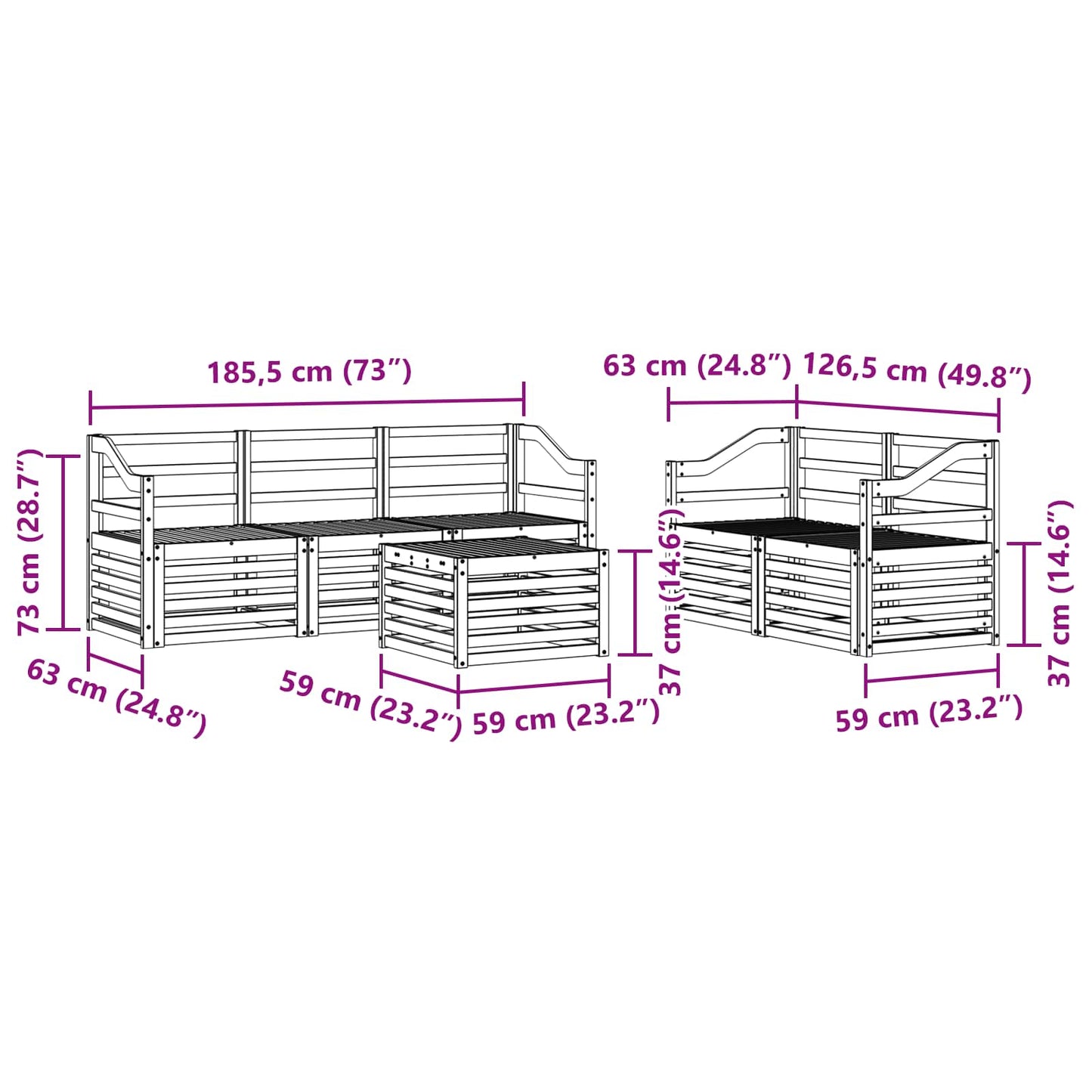 Sofagarnituren 6 pcs Natur Massivholz Akazie