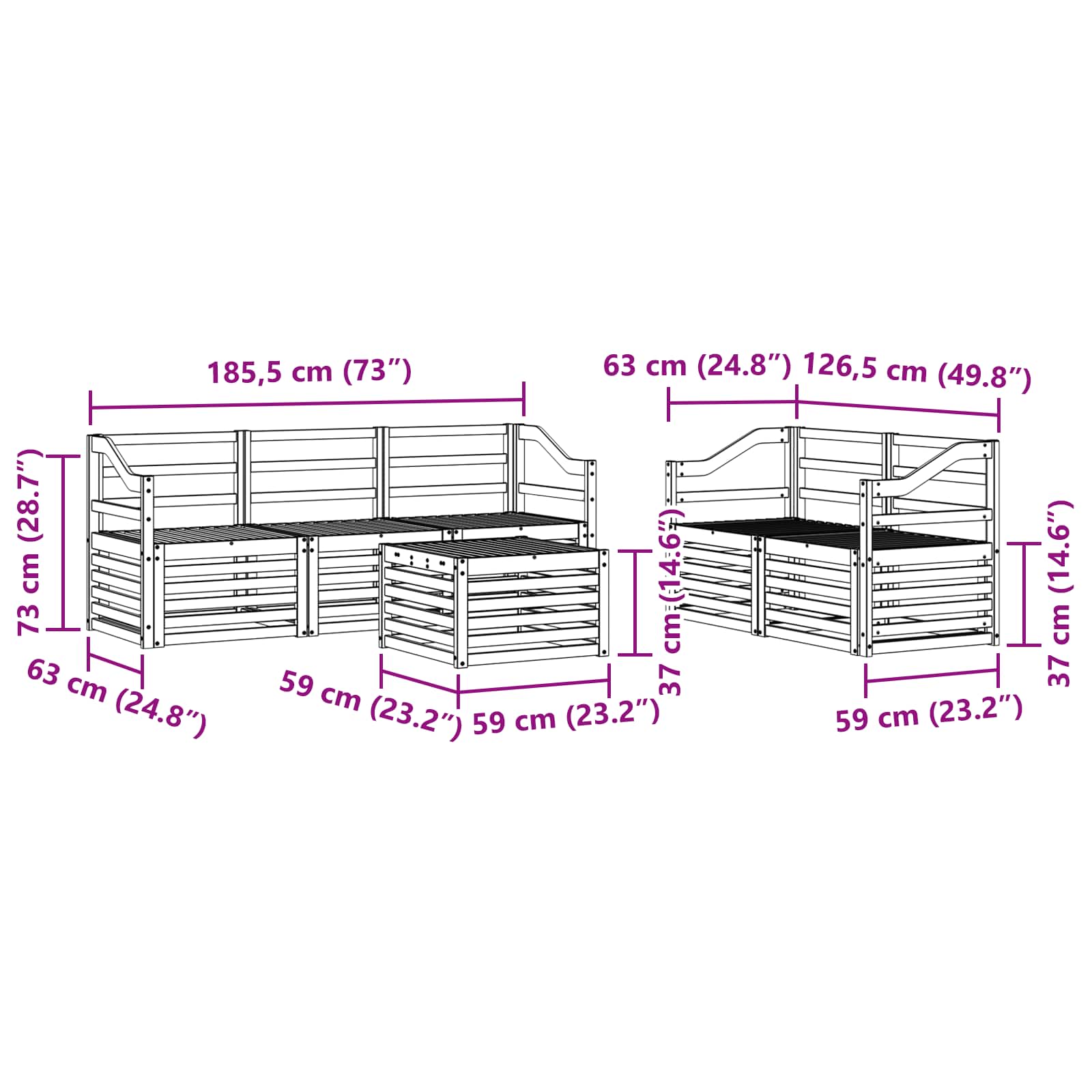 Sofagarnituren 6 pcs Natur Massivholz Akazie
