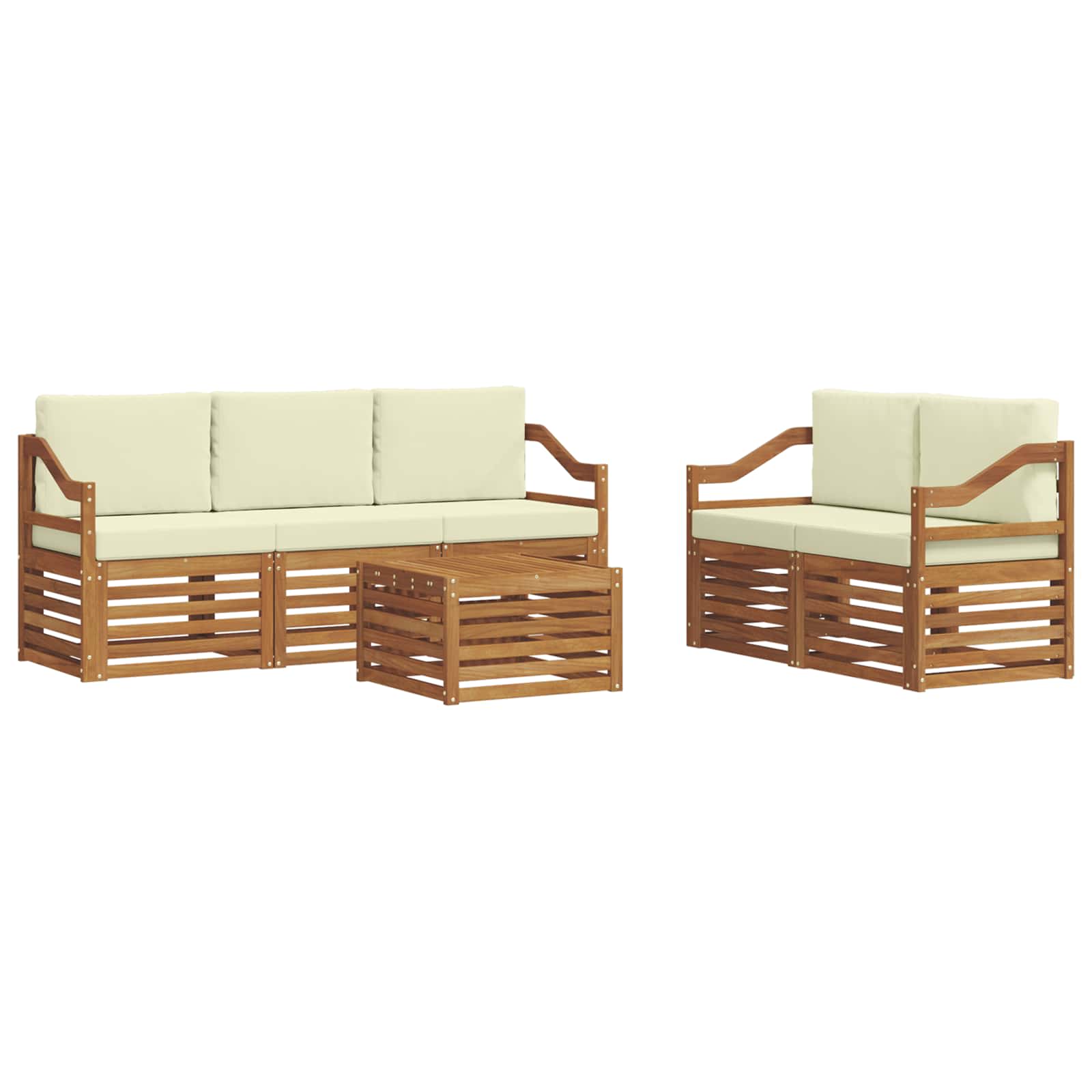 Outdoor-Sofagarnitur 6 stk. Natur und Creme Massivholz Akazie