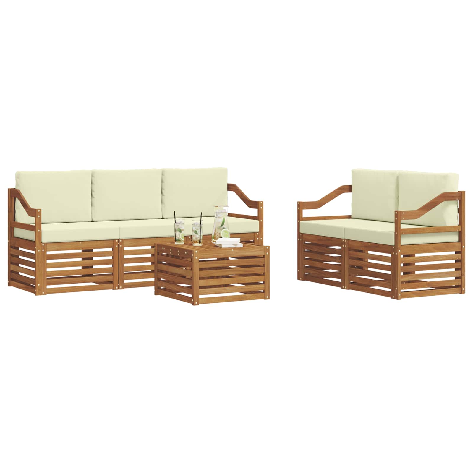 Outdoor-Sofagarnitur 6 stk. Natur und Creme Massivholz Akazie