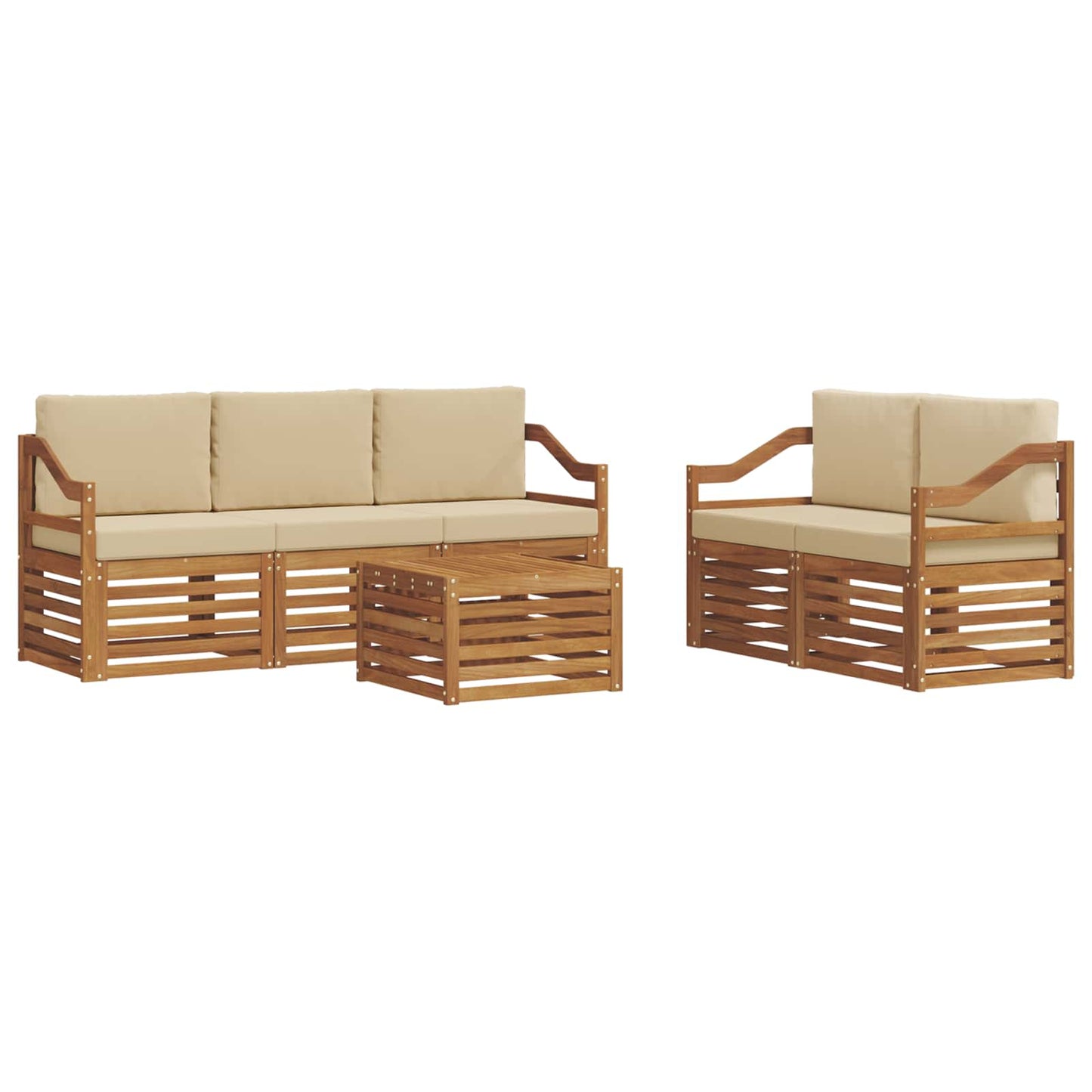 Outdoor-Sofagarnitur 6 stk. Natur und Beige Massivholz Akazie