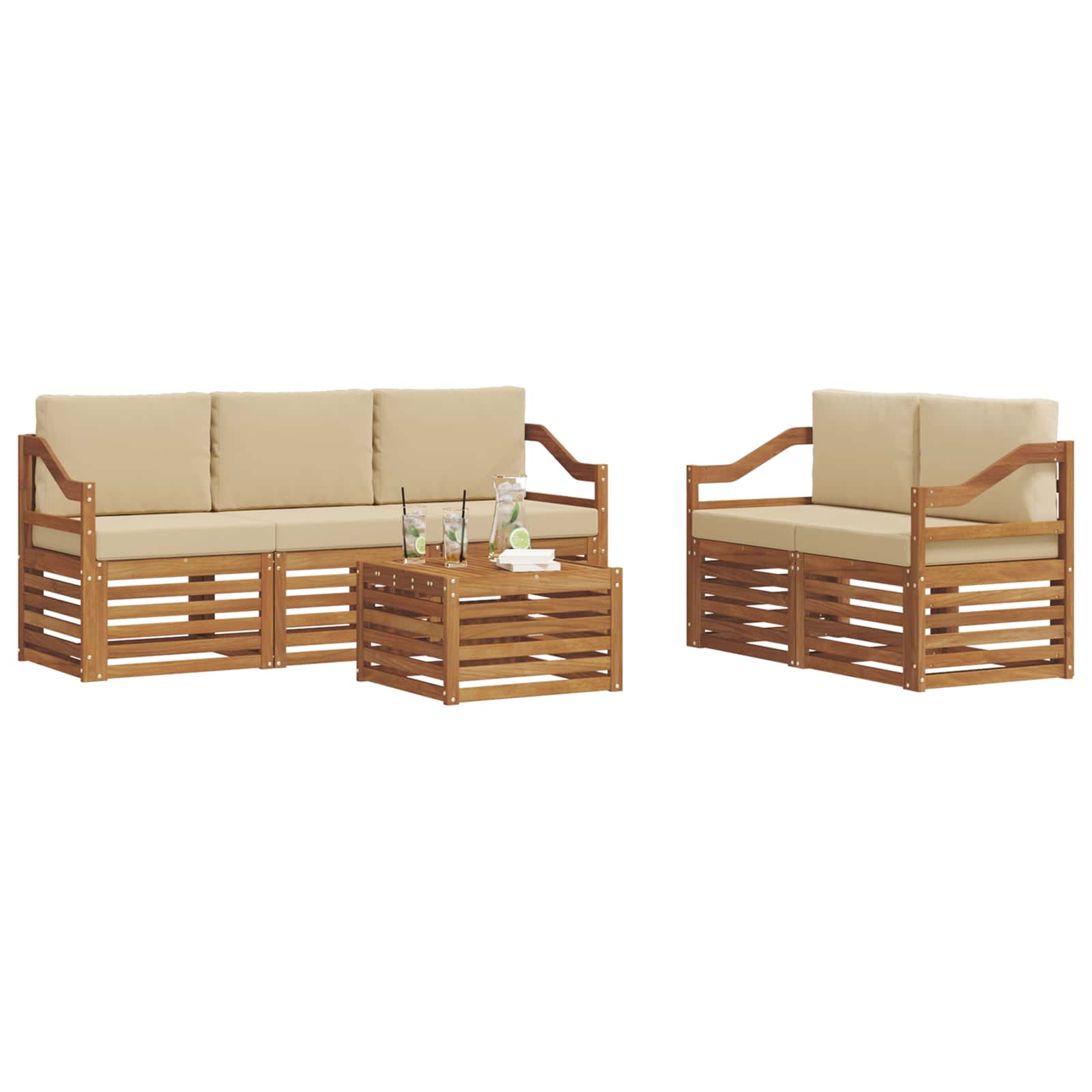 Outdoor-Sofagarnitur 6 stk. Natur und Beige Massivholz Akazie