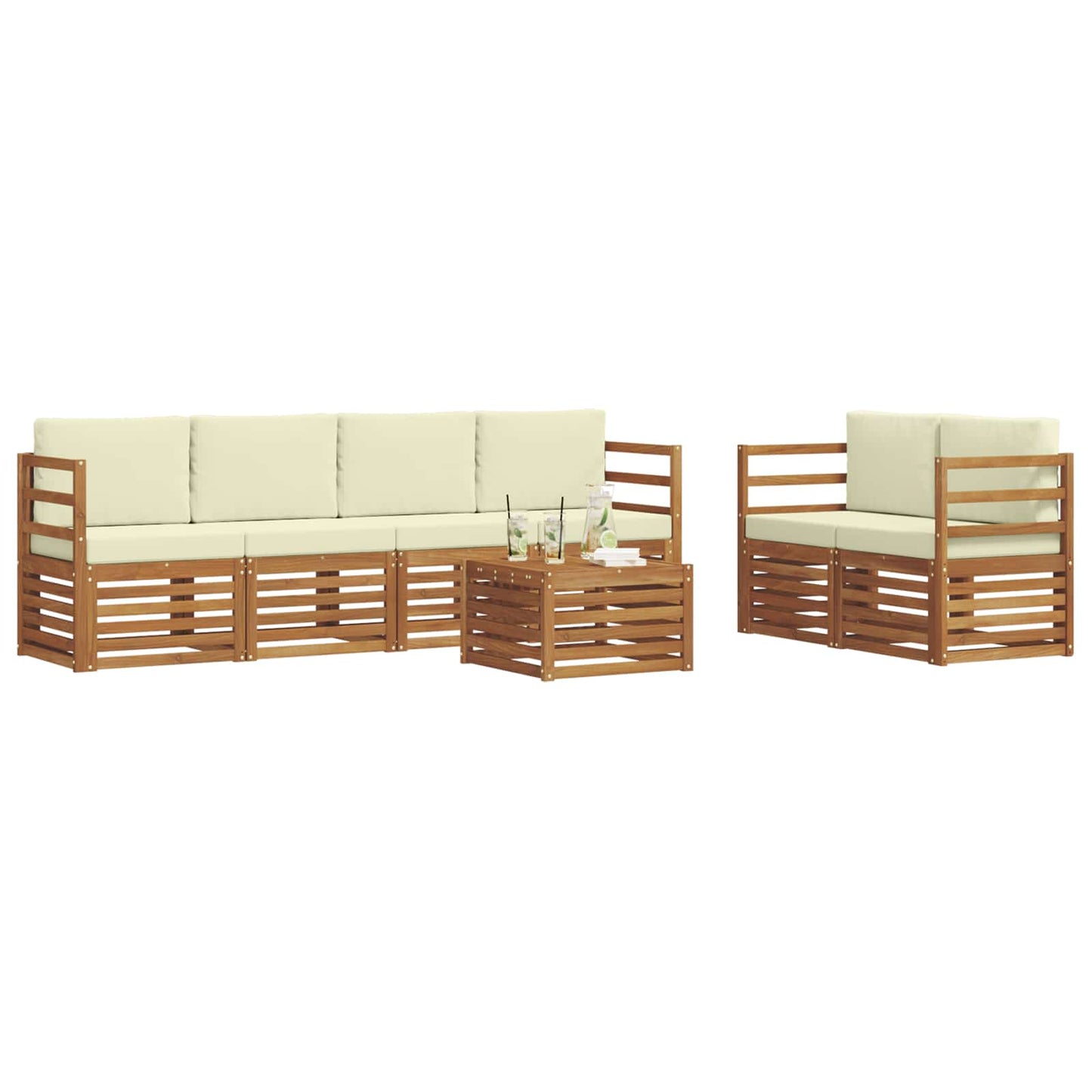 Outdoor-Sofagarnitur 7 stk. Natur und Creme Massivholz Akazie