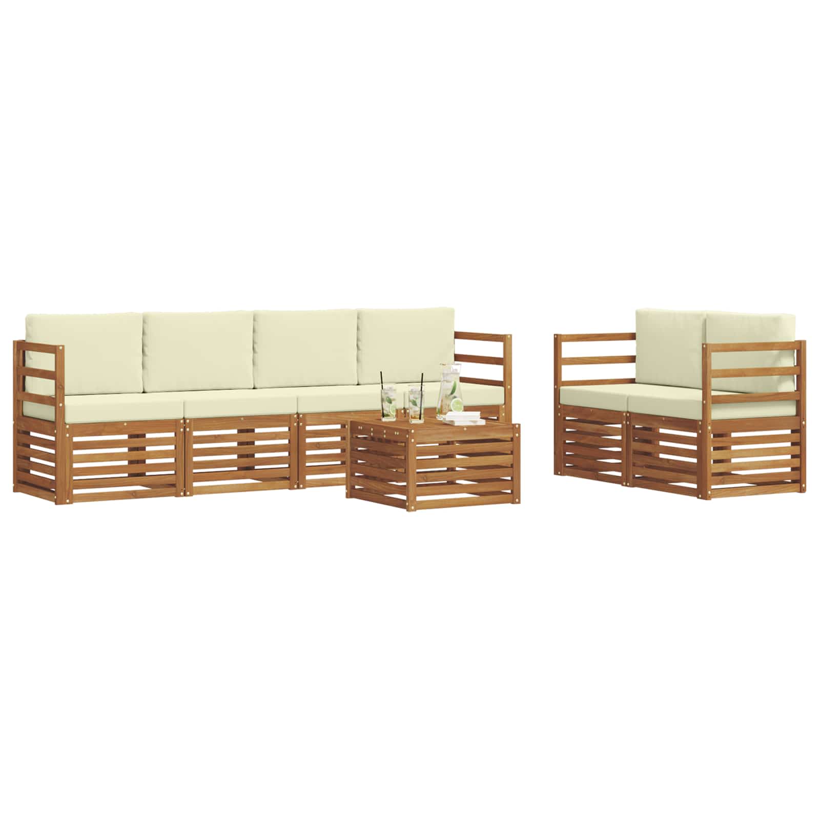 Outdoor-Sofagarnitur 7 stk. Natur und Creme Massivholz Akazie