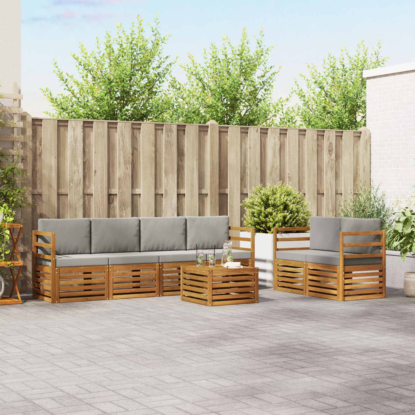 Outdoor-Sofagarnitur mit Kissen 7 pcs Natürlich und Hellgrau