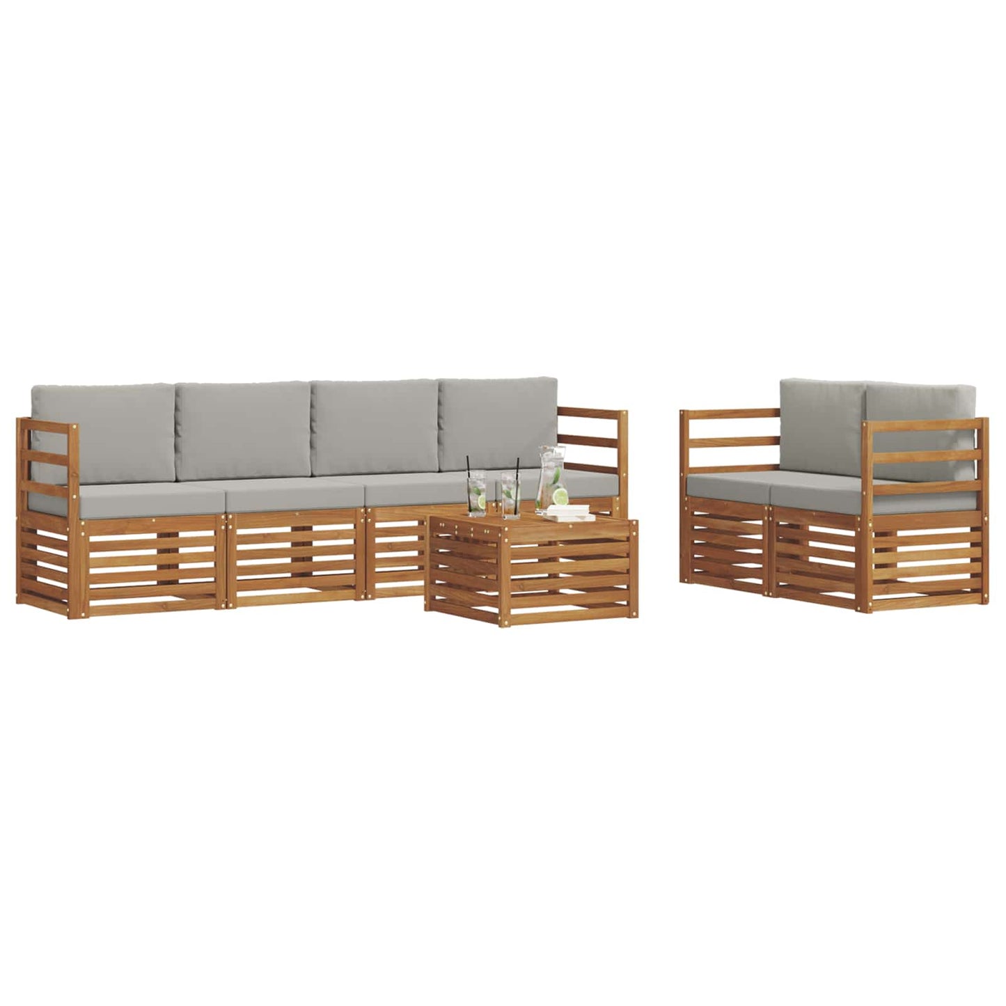 Outdoor-Sofagarnitur mit Kissen 7 pcs Natürlich und Hellgrau