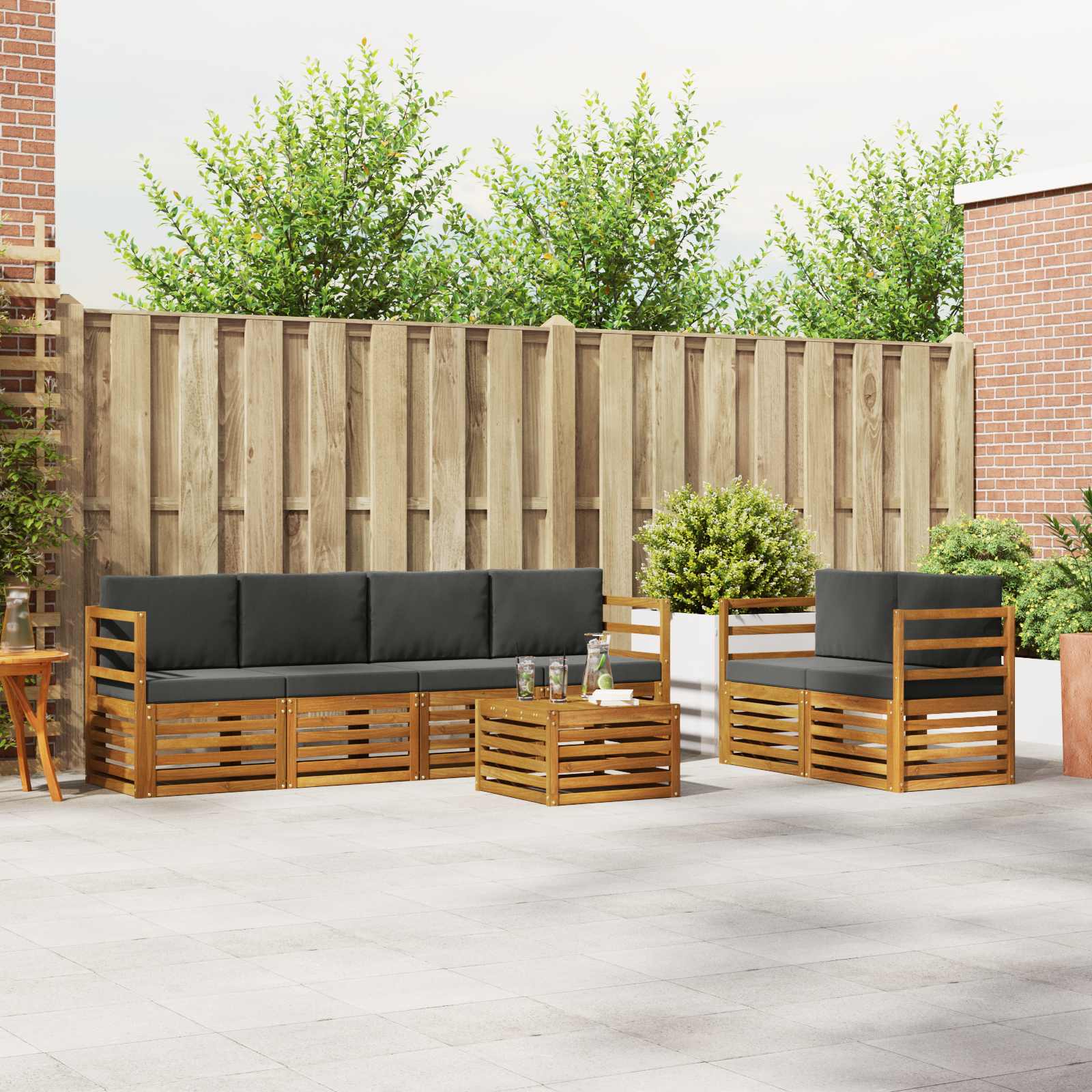 Outdoor-Sofagarnitur 7 stk. Natur und Anthrazit