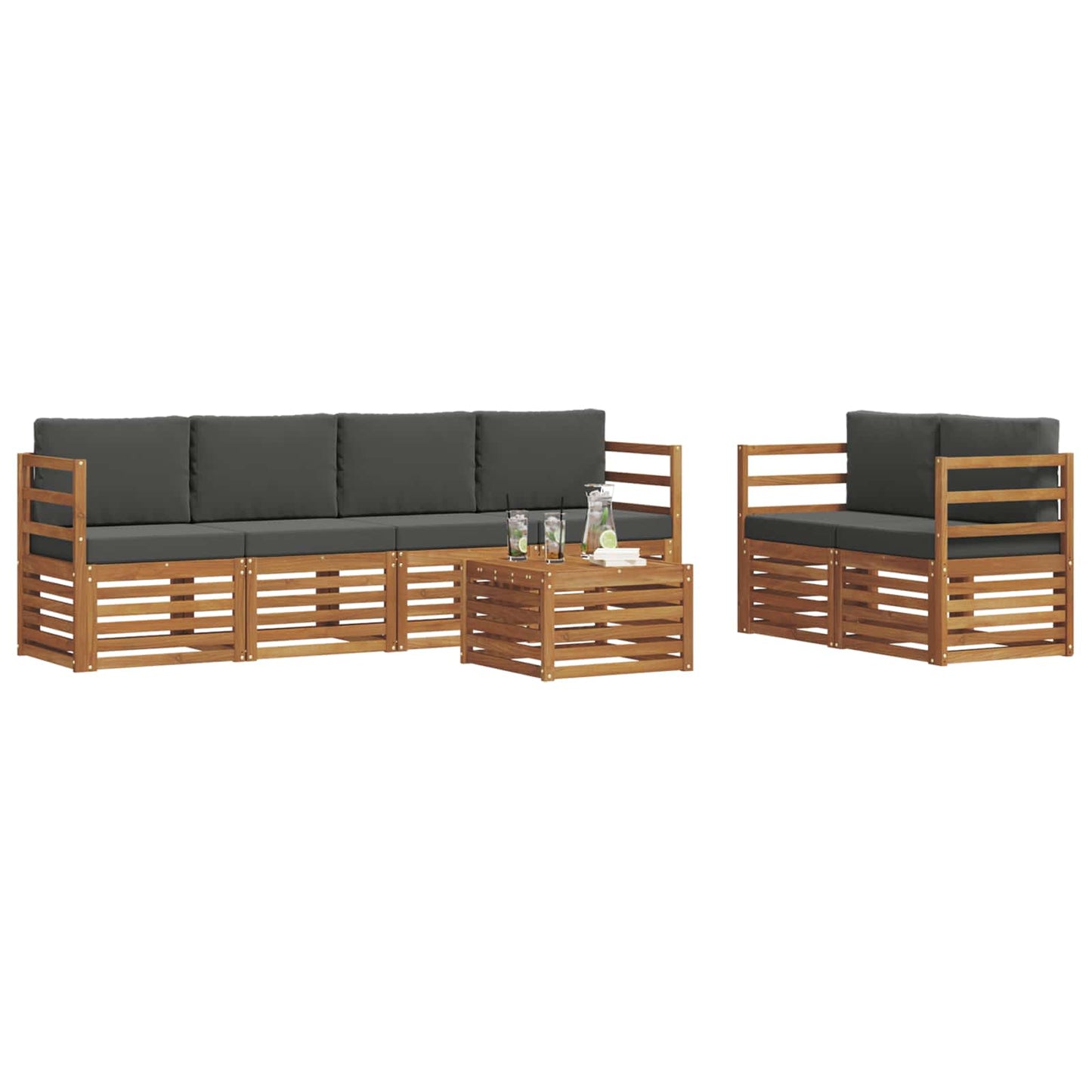 Outdoor-Sofagarnitur 7 stk. Natur und Anthrazit