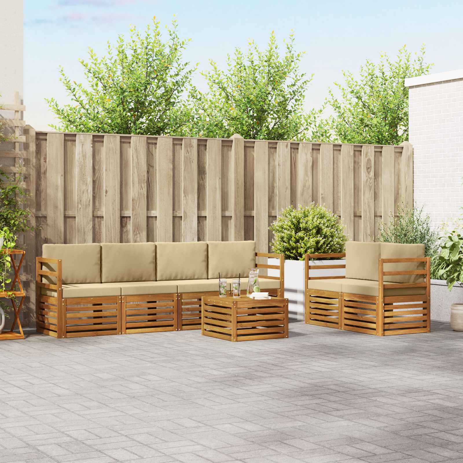 Outdoor-Sofagarnitur 7 pcs Natur und Beige Massivholz Akazie