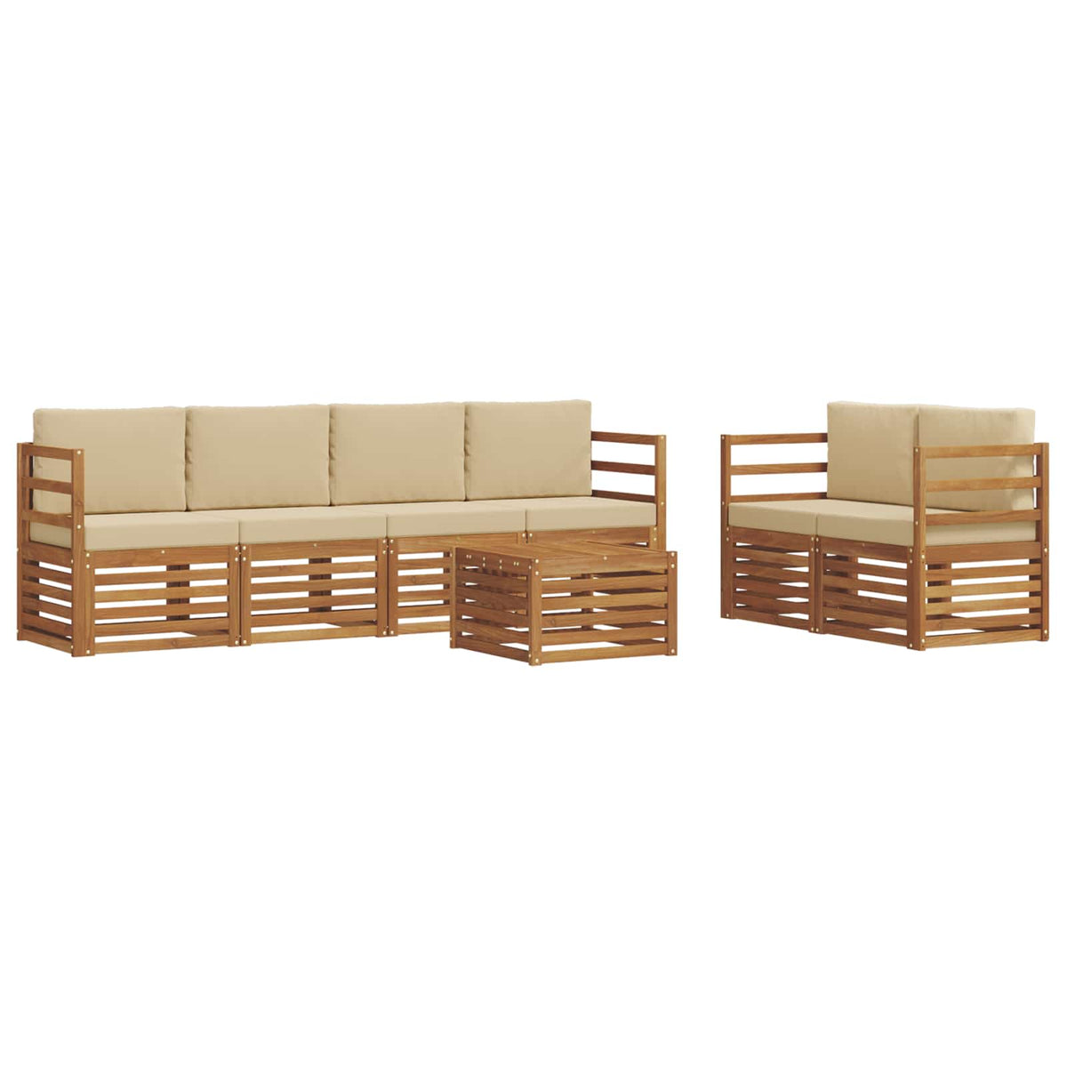 Outdoor-Sofagarnitur 7 stk. Natur und Beige Massivholz Akazie