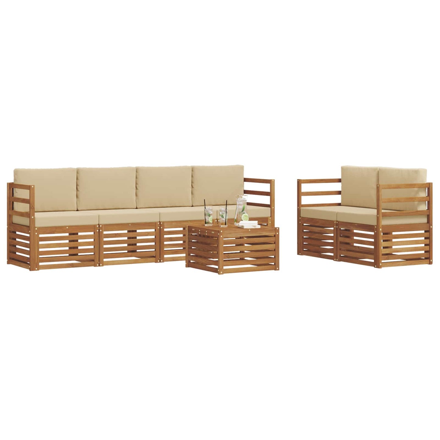 Outdoor-Sofagarnitur 7 pcs Natur und Beige Massivholz Akazie