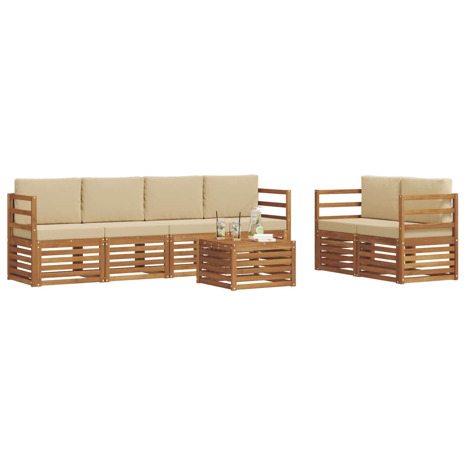 Outdoor-Sofagarnitur 7 pcs Natur und Beige Massivholz Akazie