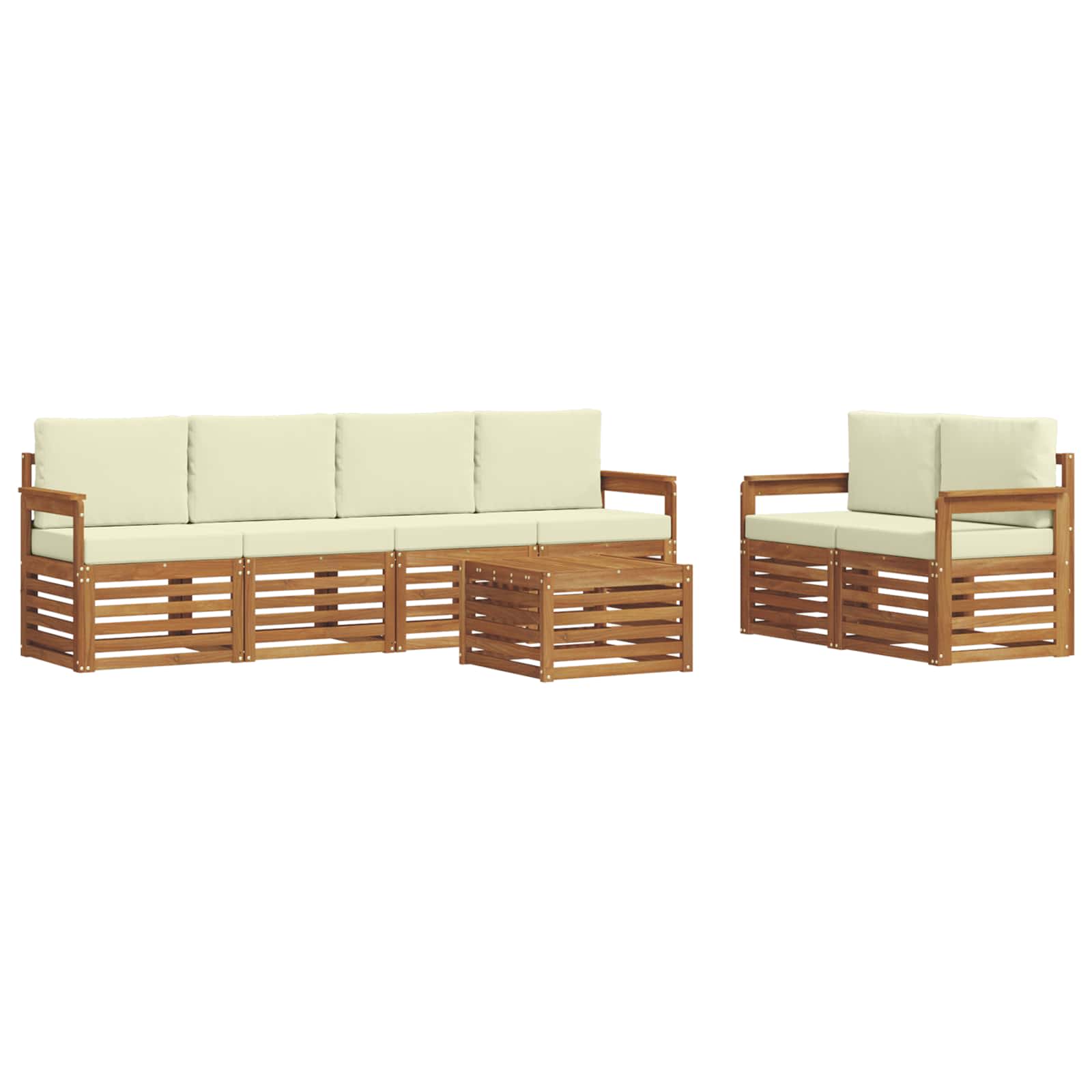 Outdoor-Sofagarnitur 7 stk. Natur und Creme Massivholz Akazie