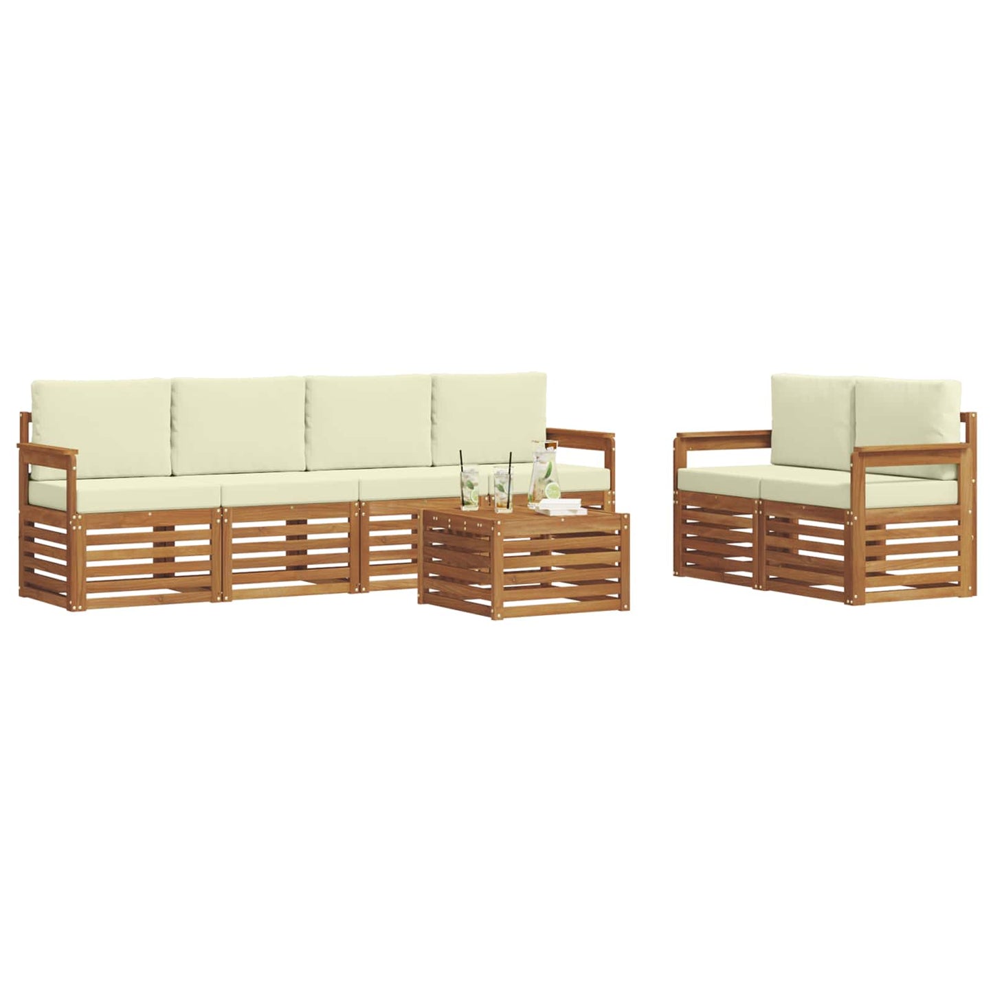 Outdoor-Sofagarnitur 7 stk. Natur und Creme Massivholz Akazie