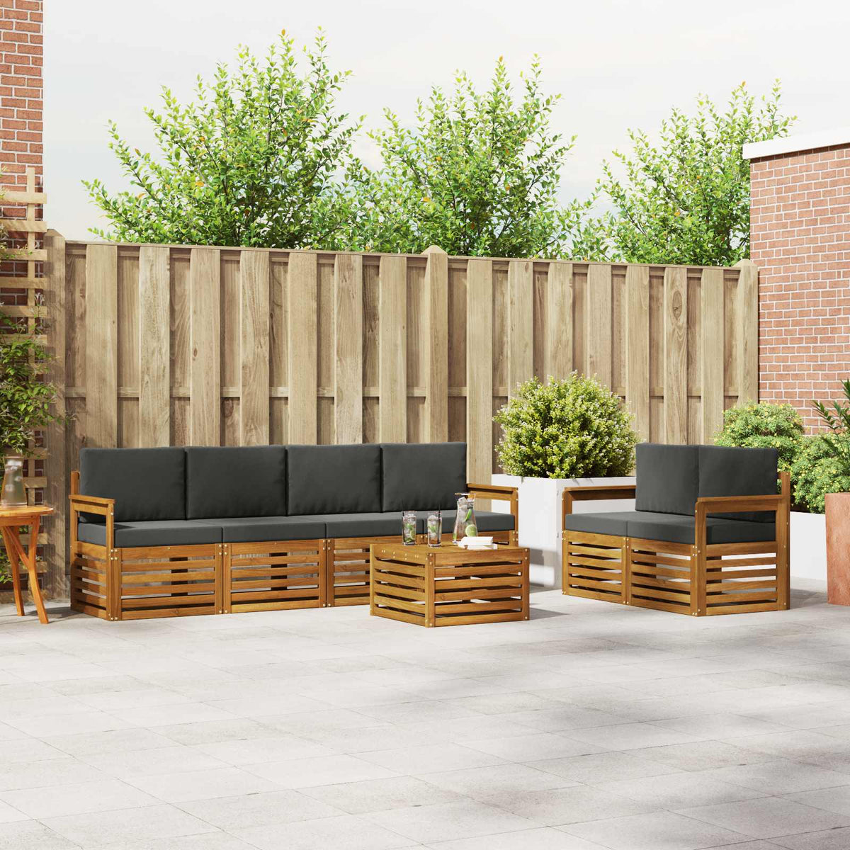 Outdoor-Sofagarnitur 7 stk. Natur und Anthrazit