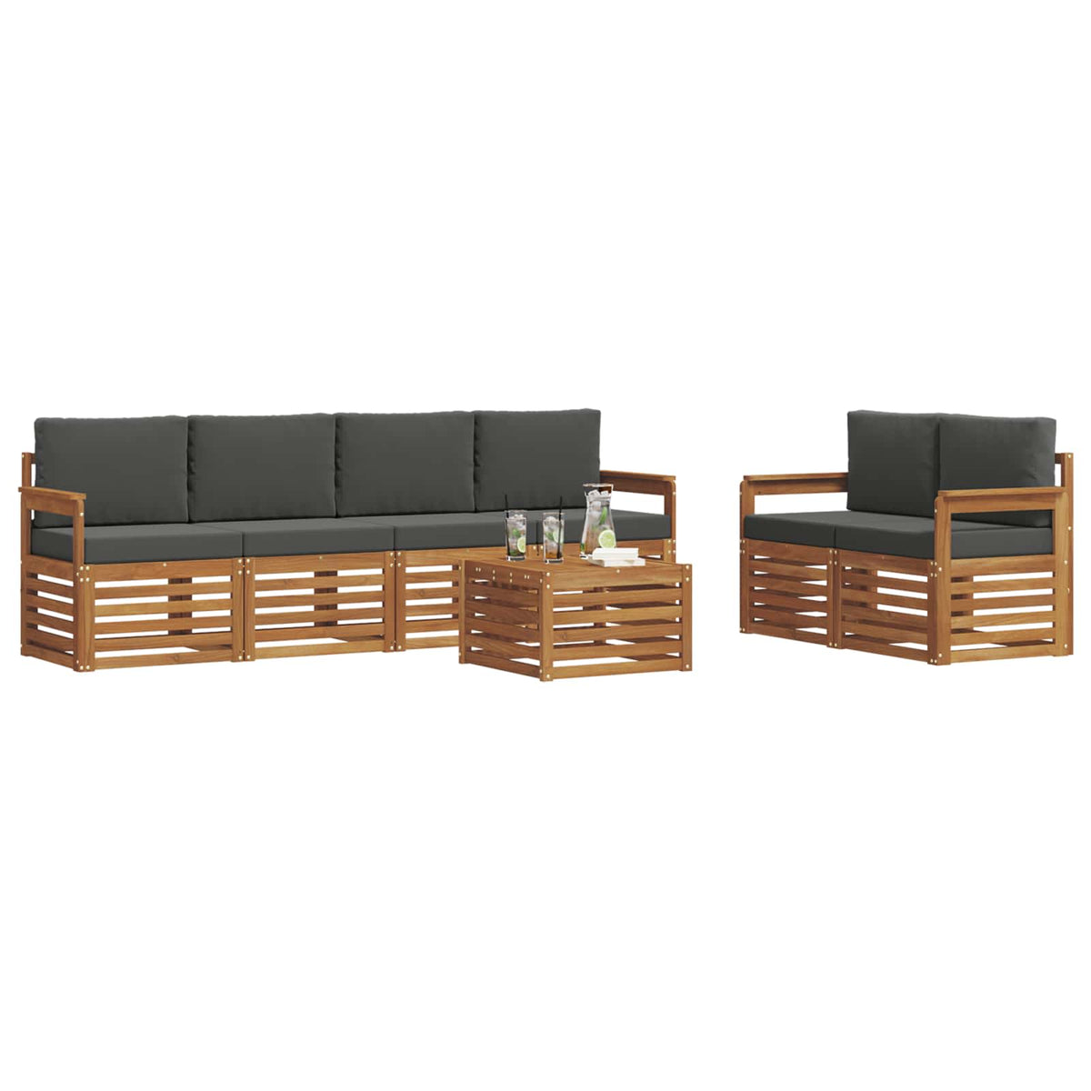 Outdoor-Sofagarnitur 7 stk. Natur und Anthrazit