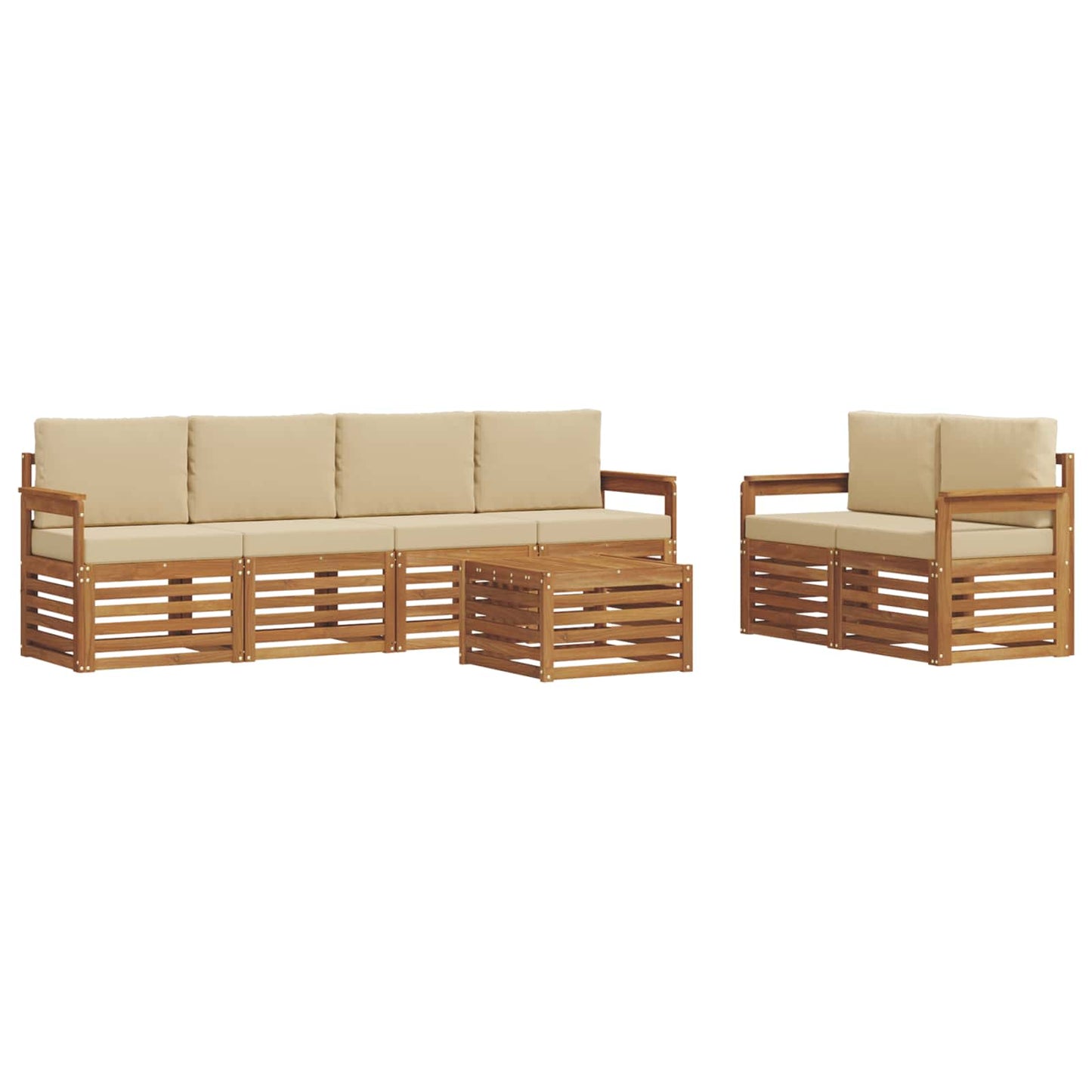 Outdoor-Sofagarnitur 7 stk. Natur und Beige Massivholz Akazie