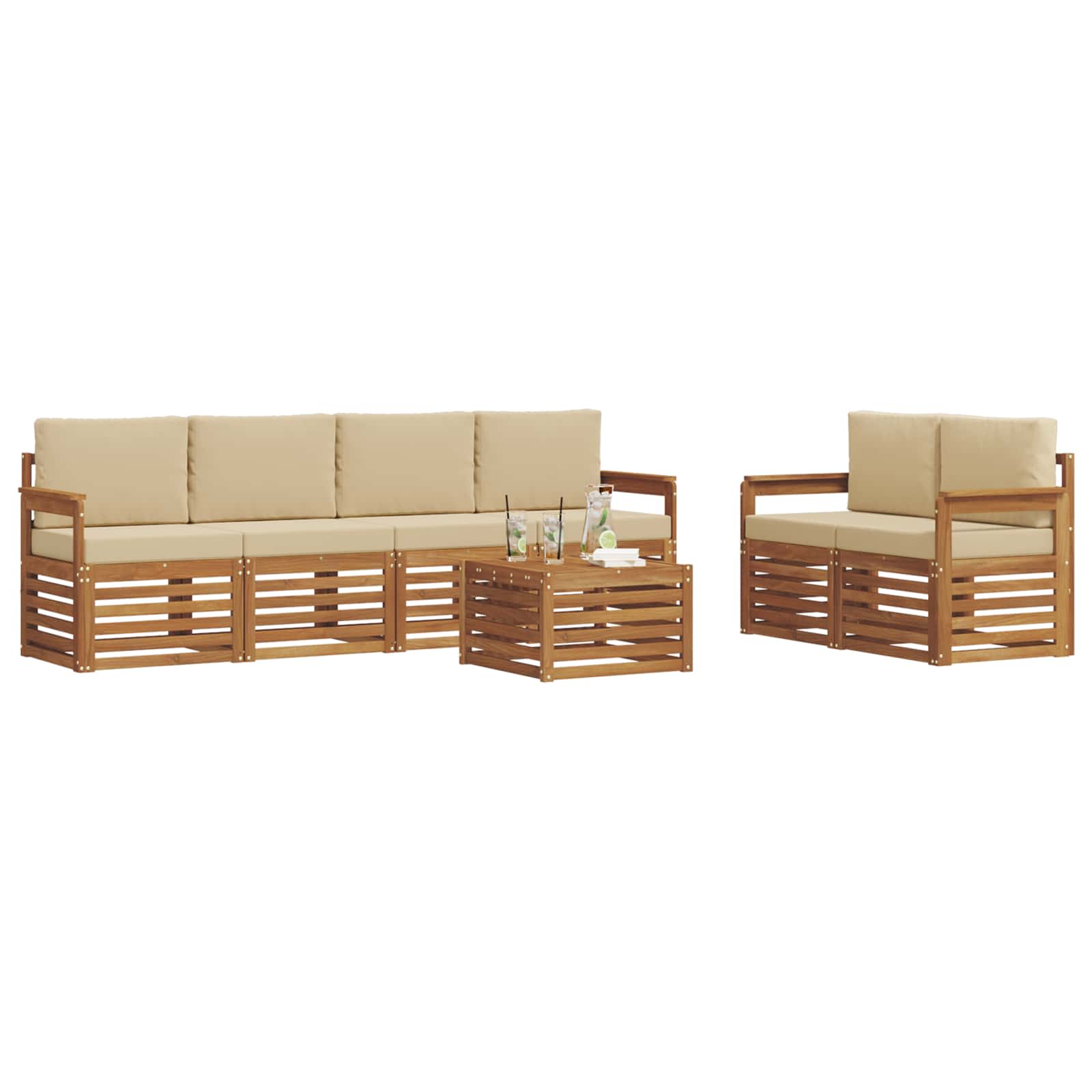 Outdoor-Sofagarnitur 7 stk. Natur und Beige Massivholz Akazie