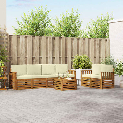 Outdoor-Sofagarnitur 7 stk. Natur und Creme Massivholz Akazie