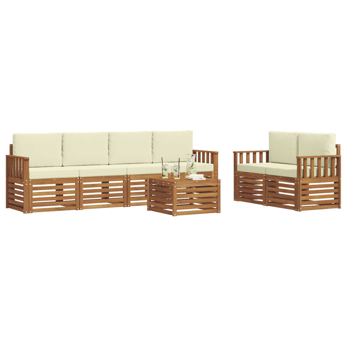 Outdoor-Sofagarnitur 7 stk. Natur und Creme Massivholz Akazie