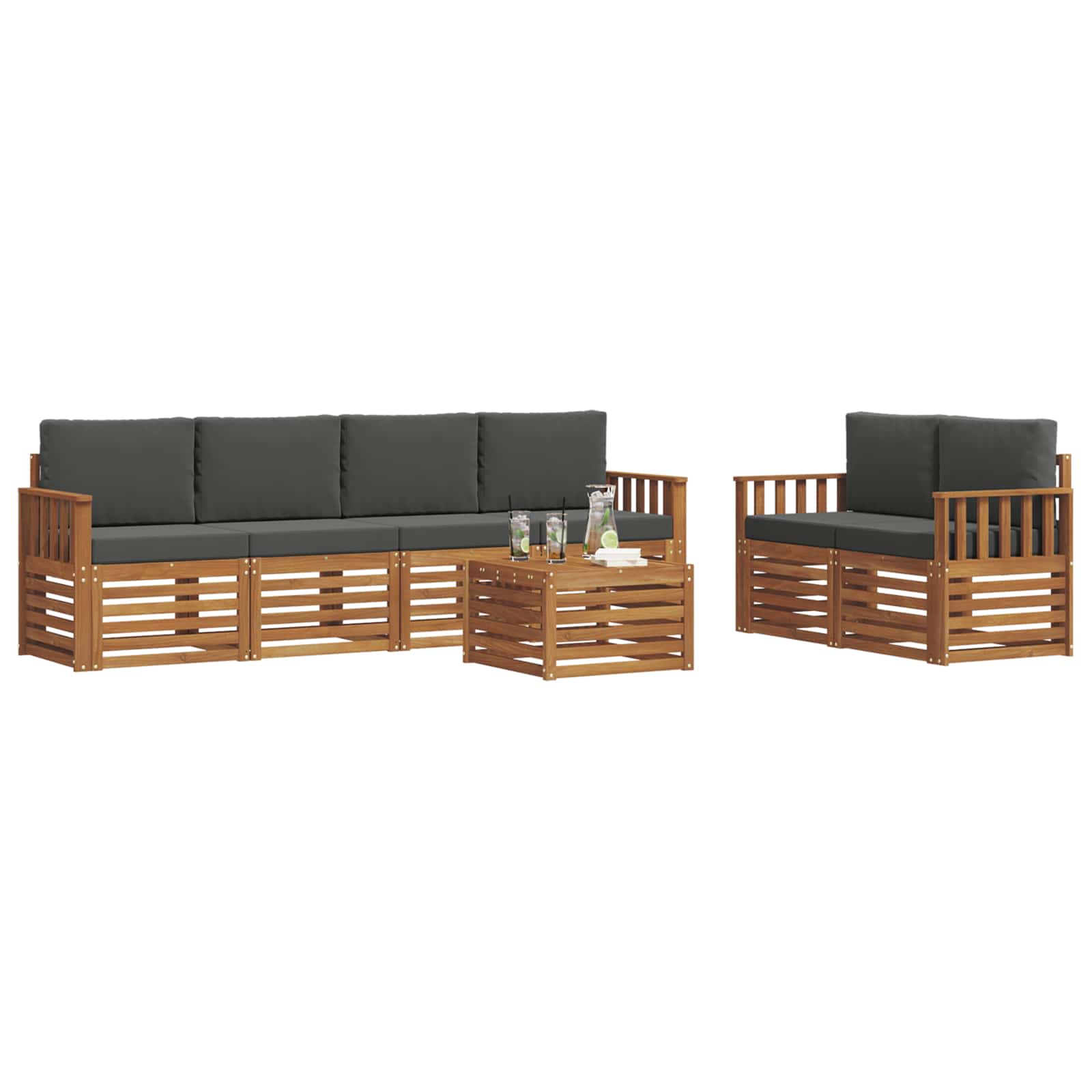 Outdoor-Sofagarnitur 7 stk. Natur und Anthrazit