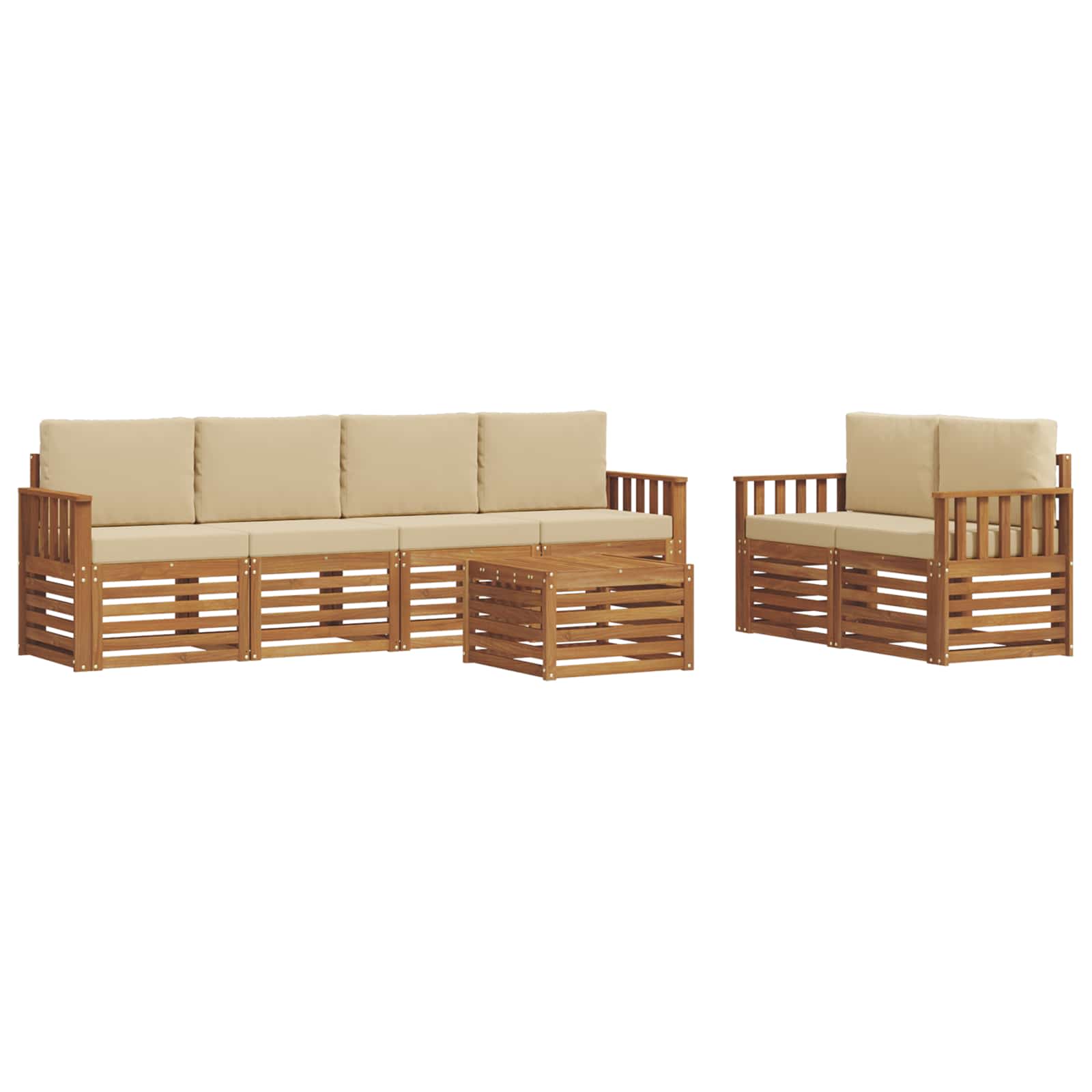 Outdoor-Sofagarnitur 7 pcs Natur und Beige Massivholz Akazie