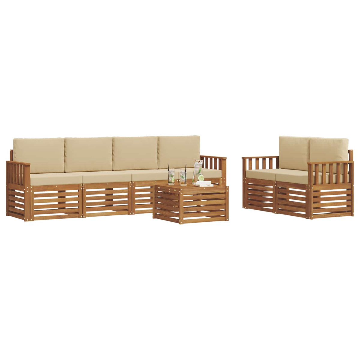 Outdoor-Sofagarnitur 7 stk. Natur und Beige Massivholz Akazie