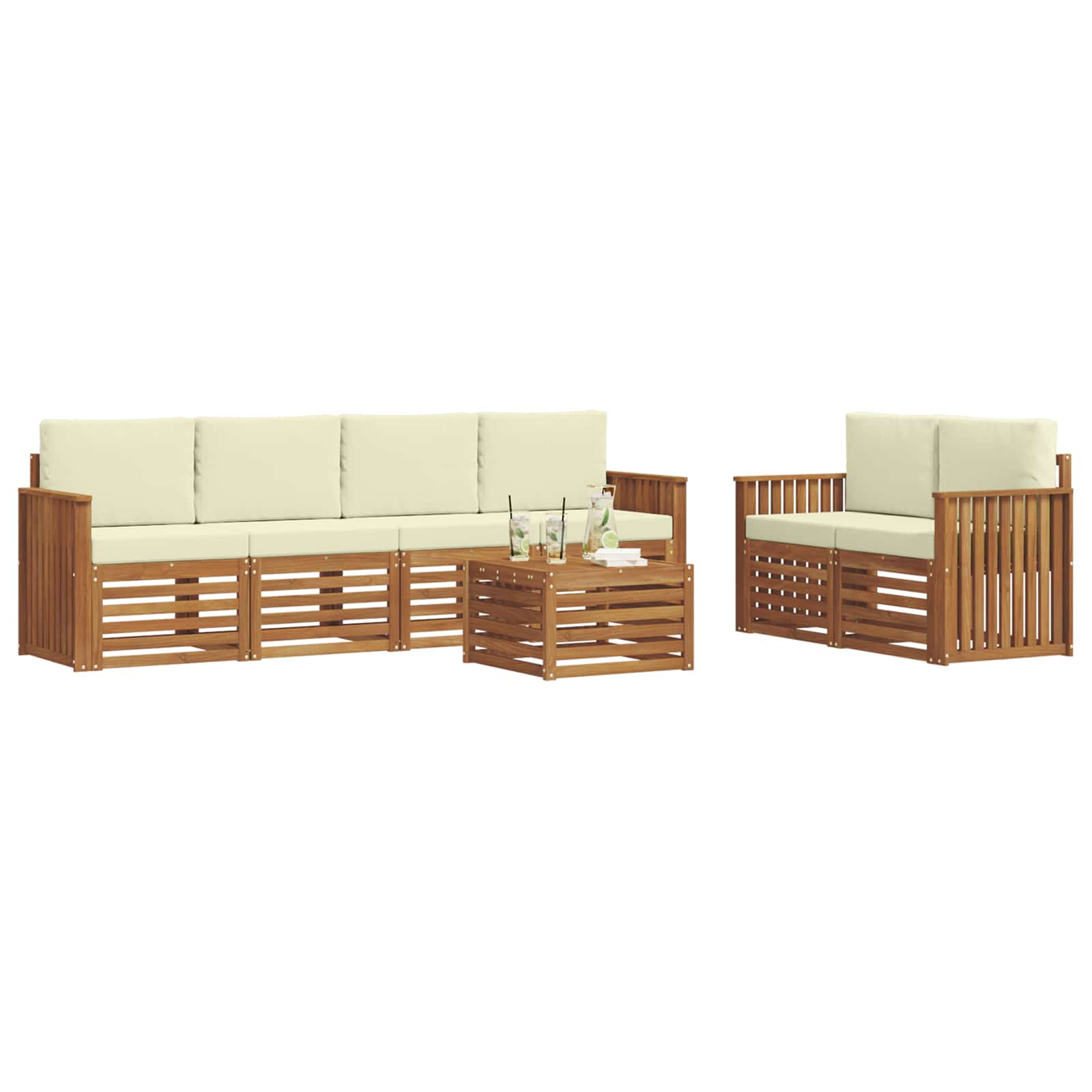 Outdoor-Sofagarnitur 7 stk. Natur und Creme Massivholz Akazie