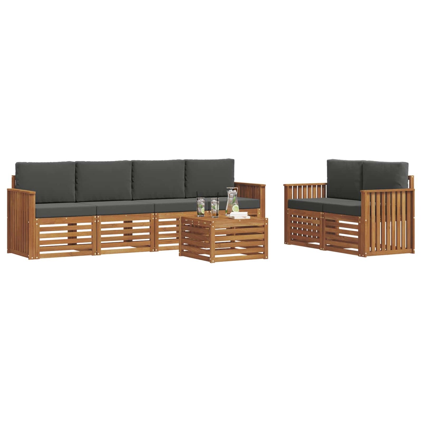 Outdoor-Sofagarnitur mit Kissen 7 pcs Natur und Anthrazit