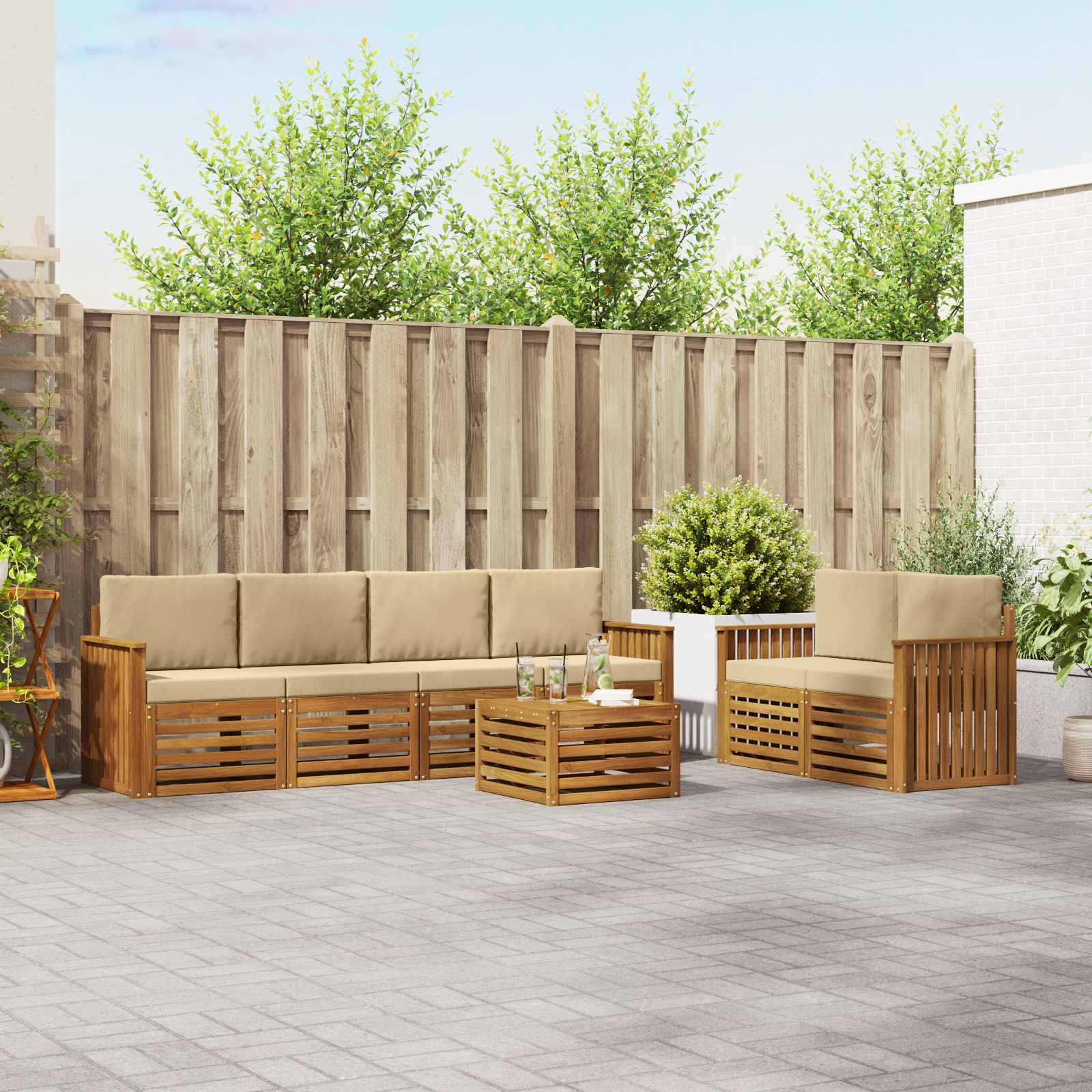 Outdoor-Sofagarnitur 7 pcs Natur und Beige Massivholz Akazie