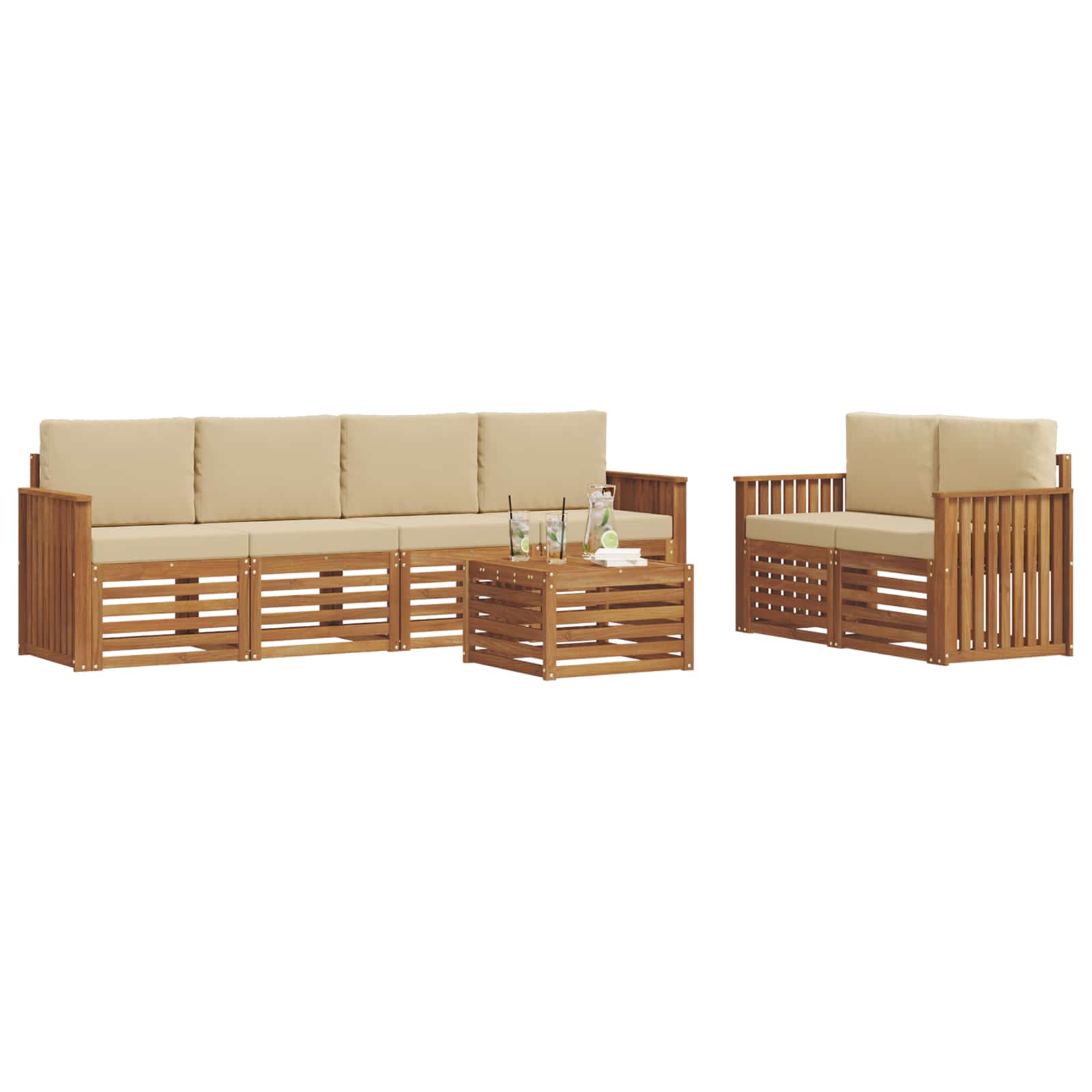 Outdoor-Sofagarnitur 7 pcs Natur und Beige Massivholz Akazie
