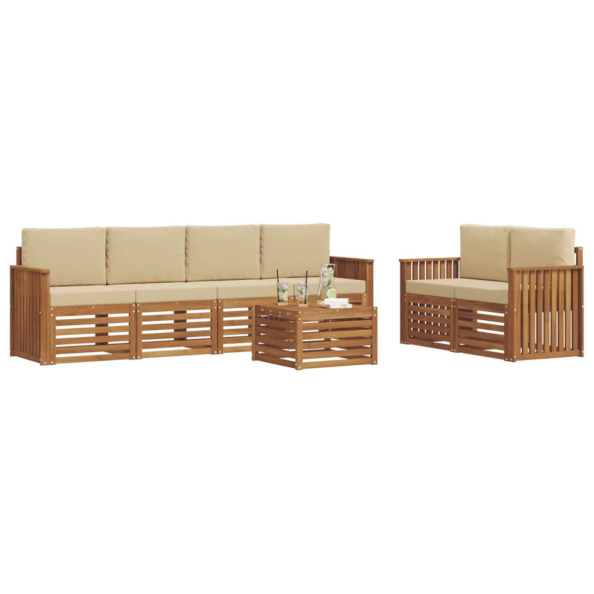 Outdoor-Sofagarnitur 7 stk. Natur und Beige Massivholz Akazie