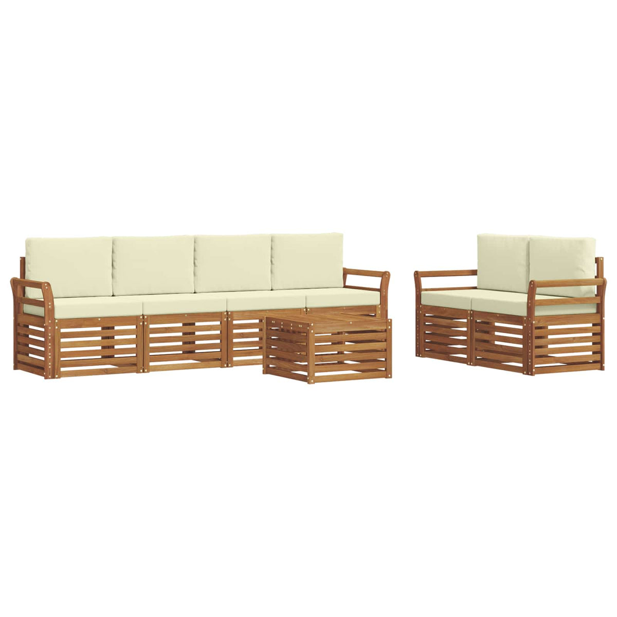 Outdoor-Sofagarnitur 7 stk. Natur und Creme Massivholz Akazie