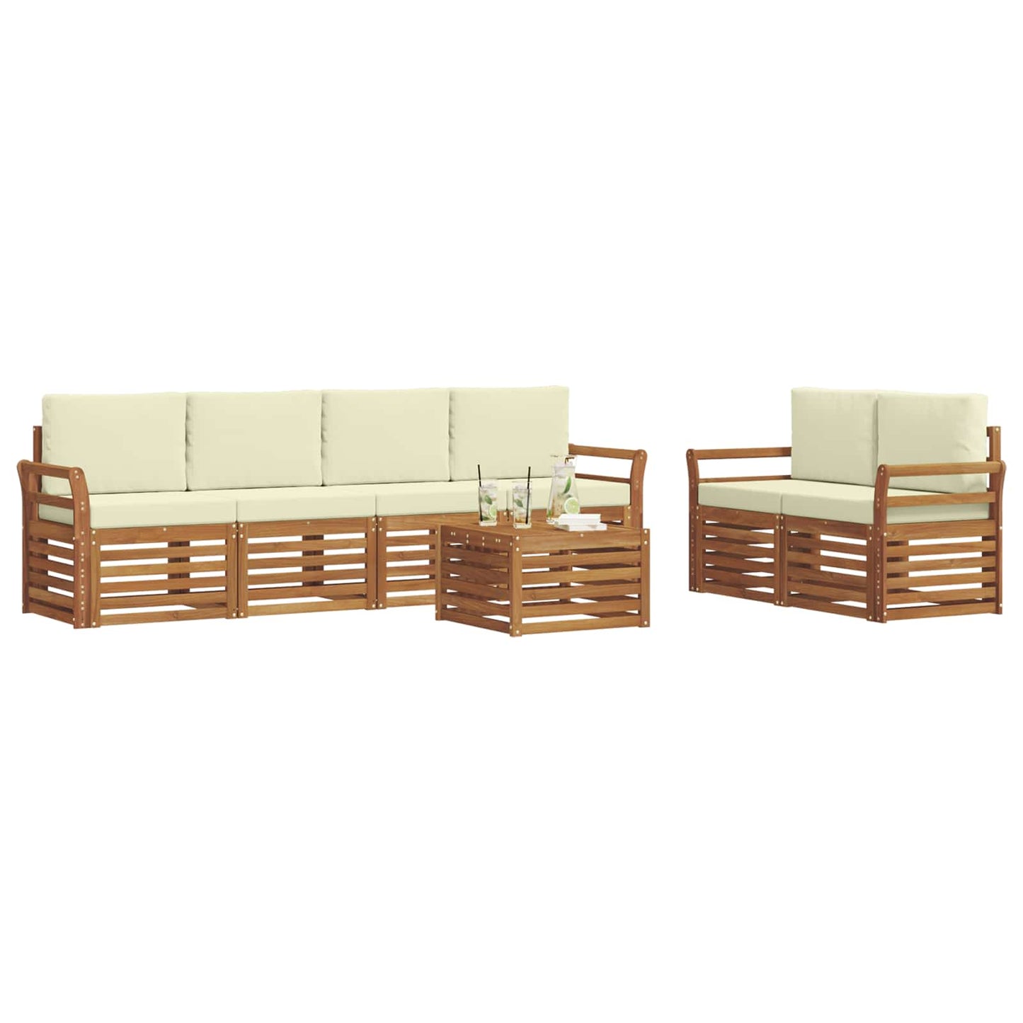 Outdoor-Sofagarnitur 7 pcs Natur und Creme Massivholz Akazie