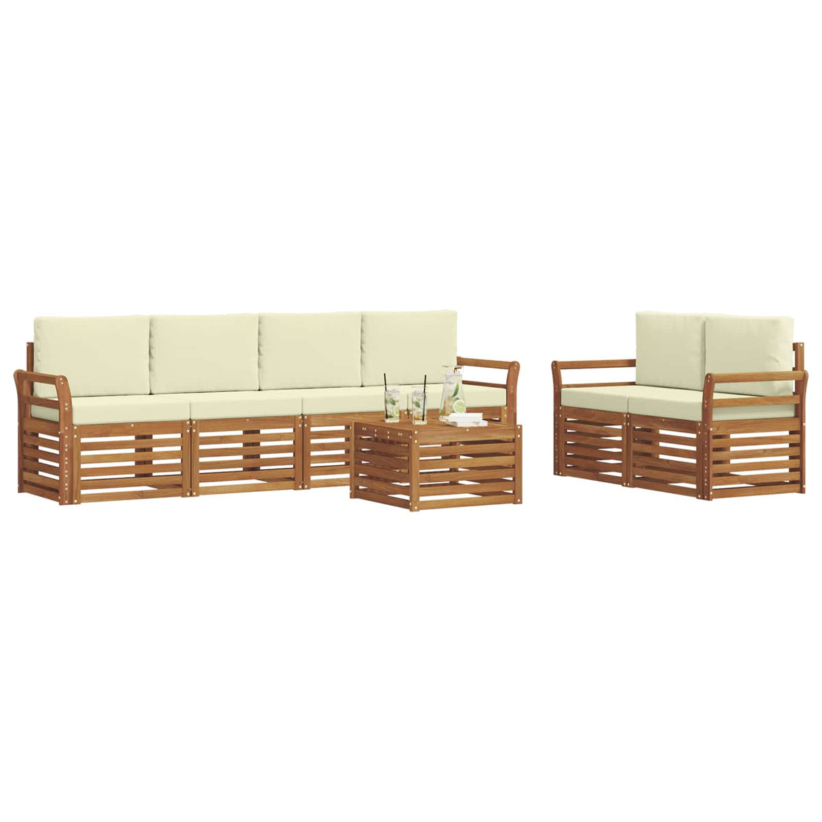 Outdoor-Sofagarnitur 7 stk. Natur und Creme Massivholz Akazie
