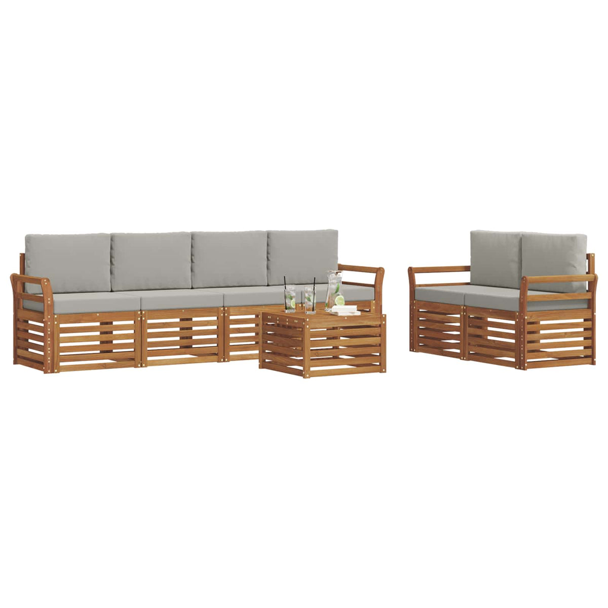 Outdoor-Sofagarnitur 7 stk. Natur und Hellgrau
