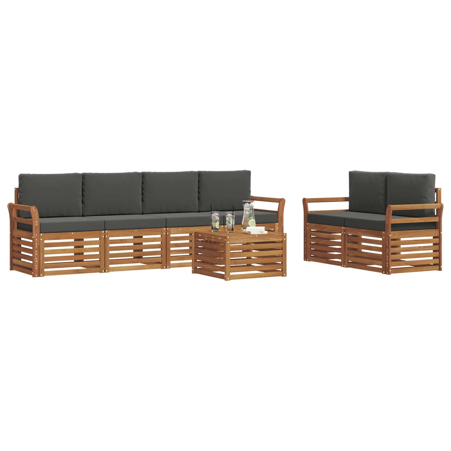 Outdoor-Sofagarnitur mit Kissen 7 pcs Natur und Anthrazit
