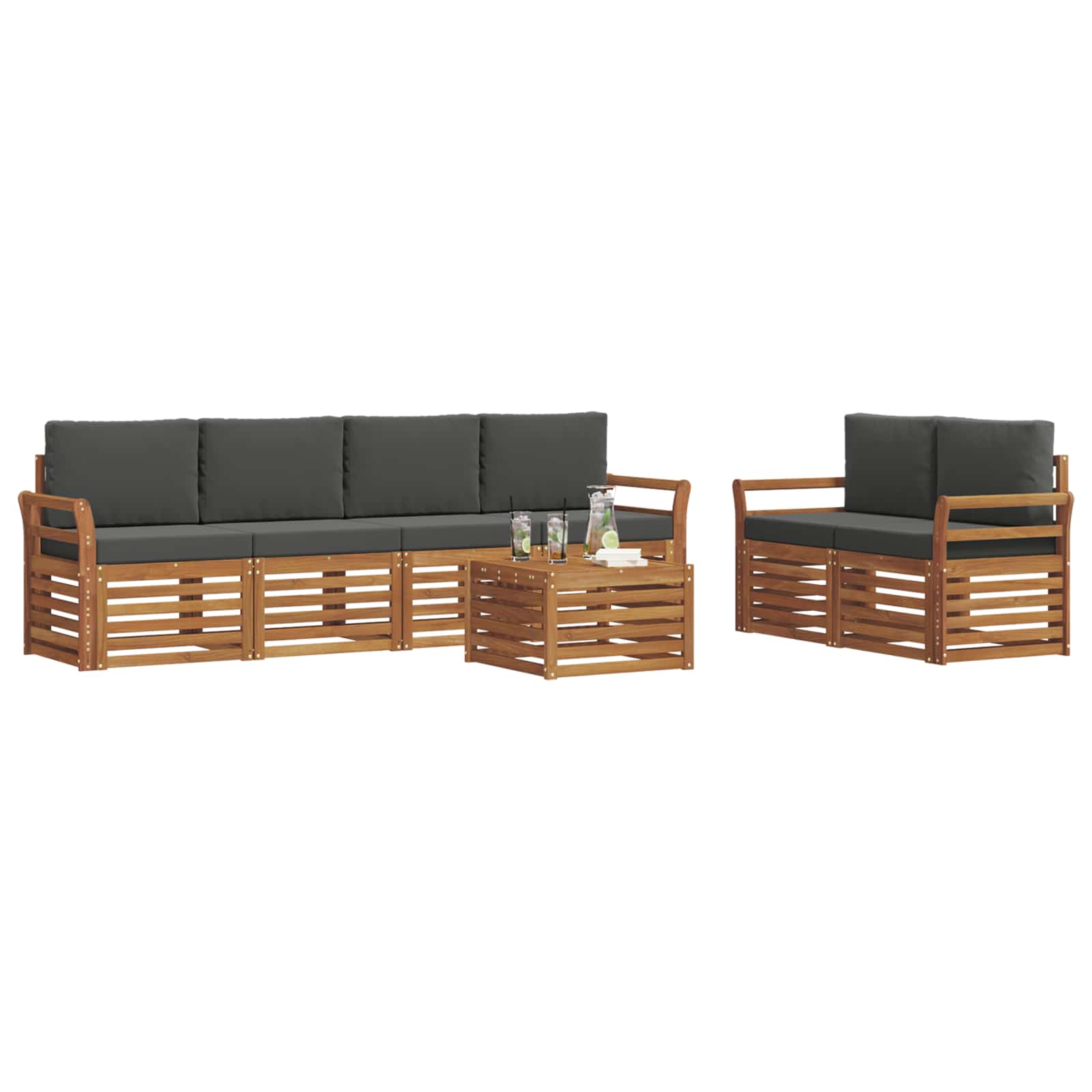 Outdoor-Sofagarnitur mit Kissen 7 pcs Natur und Anthrazit