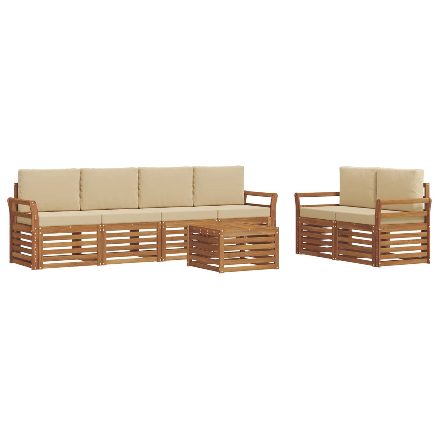 Outdoor-Sofagarnitur 7 pcs Natur und Beige Massivholz Akazie
