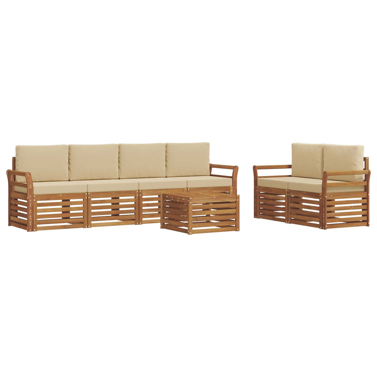 Outdoor-Sofagarnitur 7 stk. Natur und Beige Massivholz Akazie