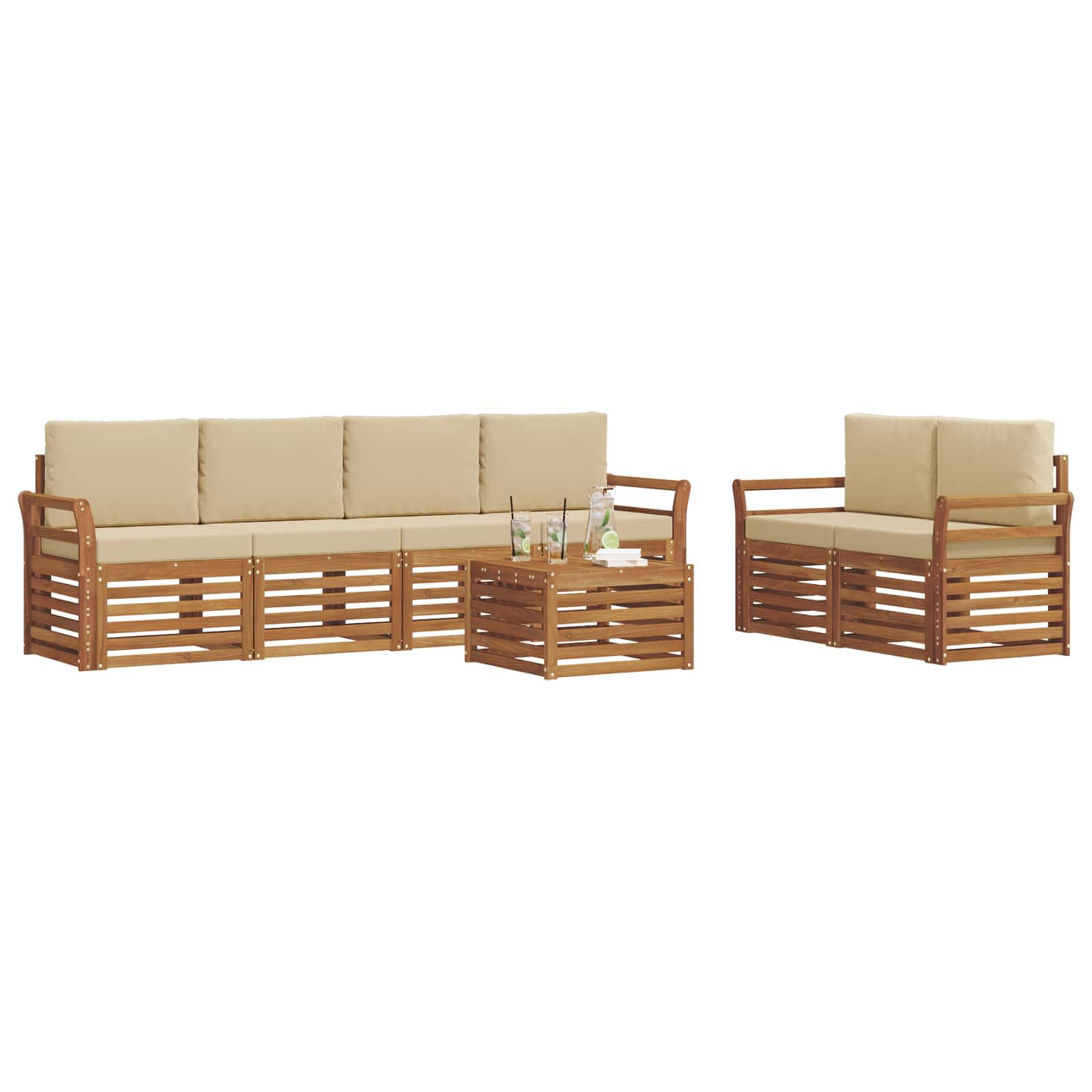Outdoor-Sofagarnitur 7 pcs Natur und Beige Massivholz Akazie