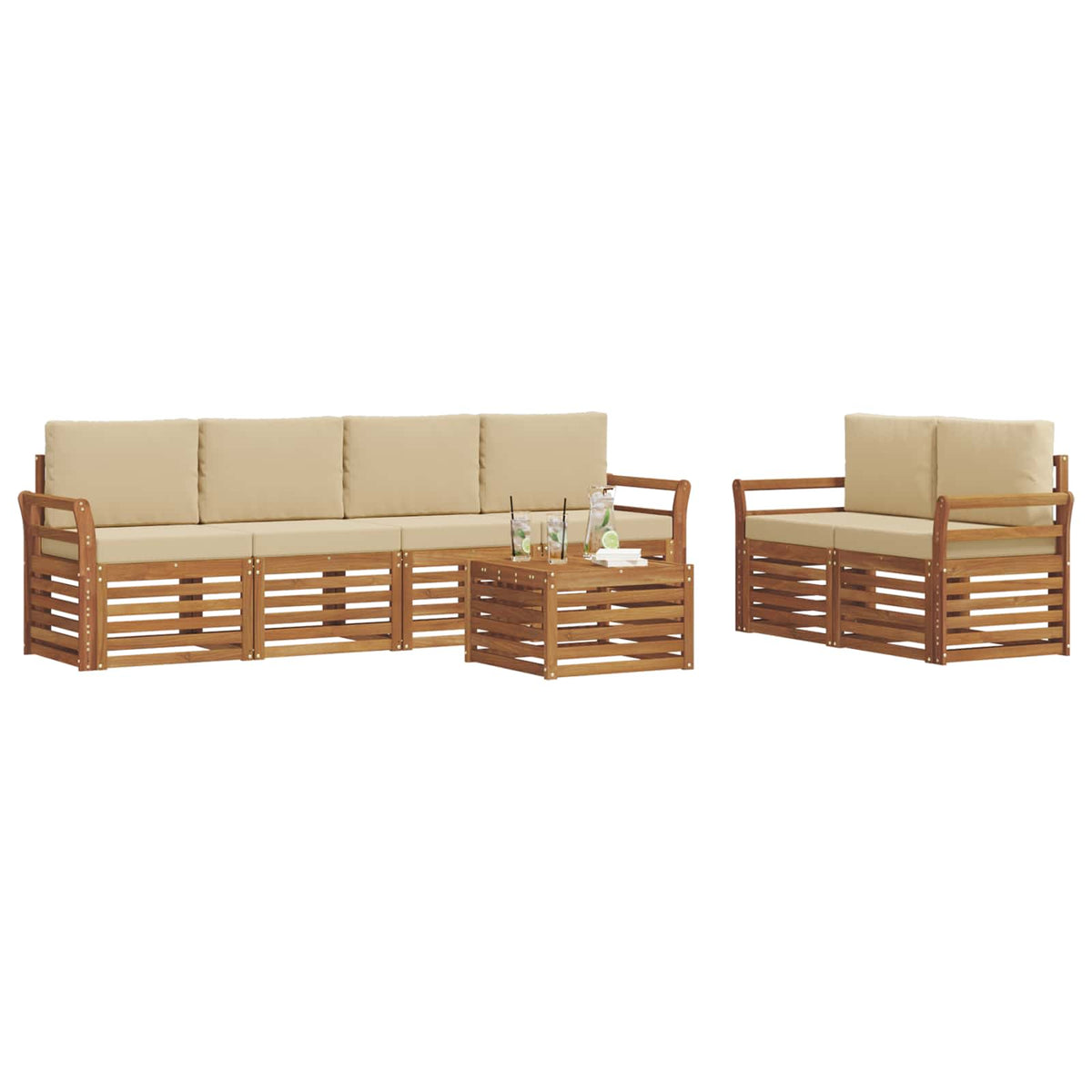 Outdoor-Sofagarnitur 7 stk. Natur und Beige Massivholz Akazie