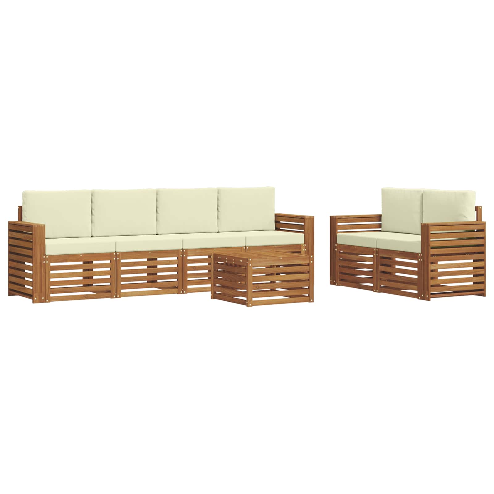 Outdoor-Sofagarnitur 7 stk. Natur und Creme Massivholz Akazie