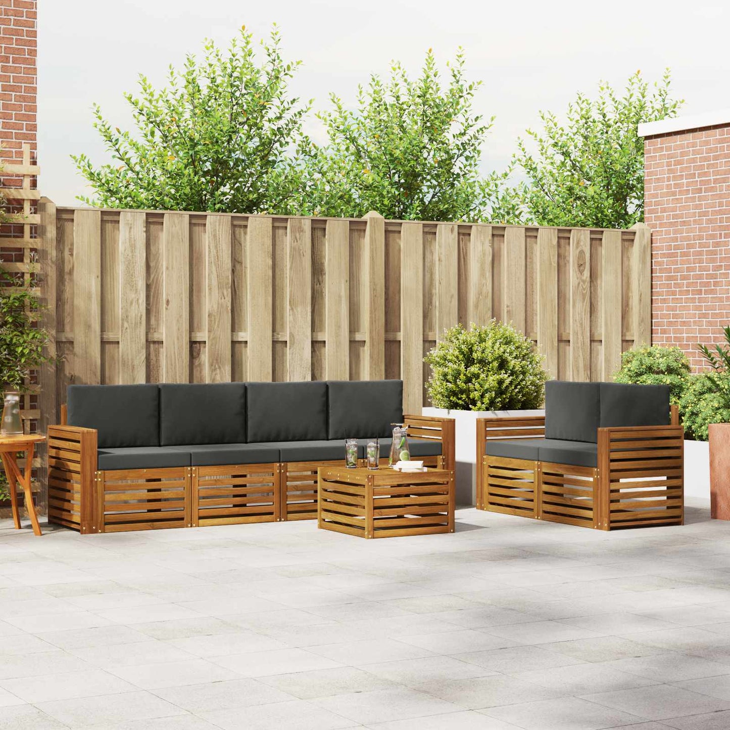 Outdoor-Sofagarnitur 7 stk. Natur und Anthrazit