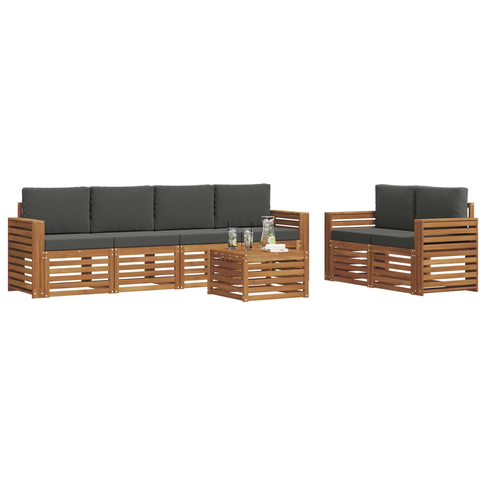 Outdoor-Sofagarnitur 7 stk. Natur und Anthrazit